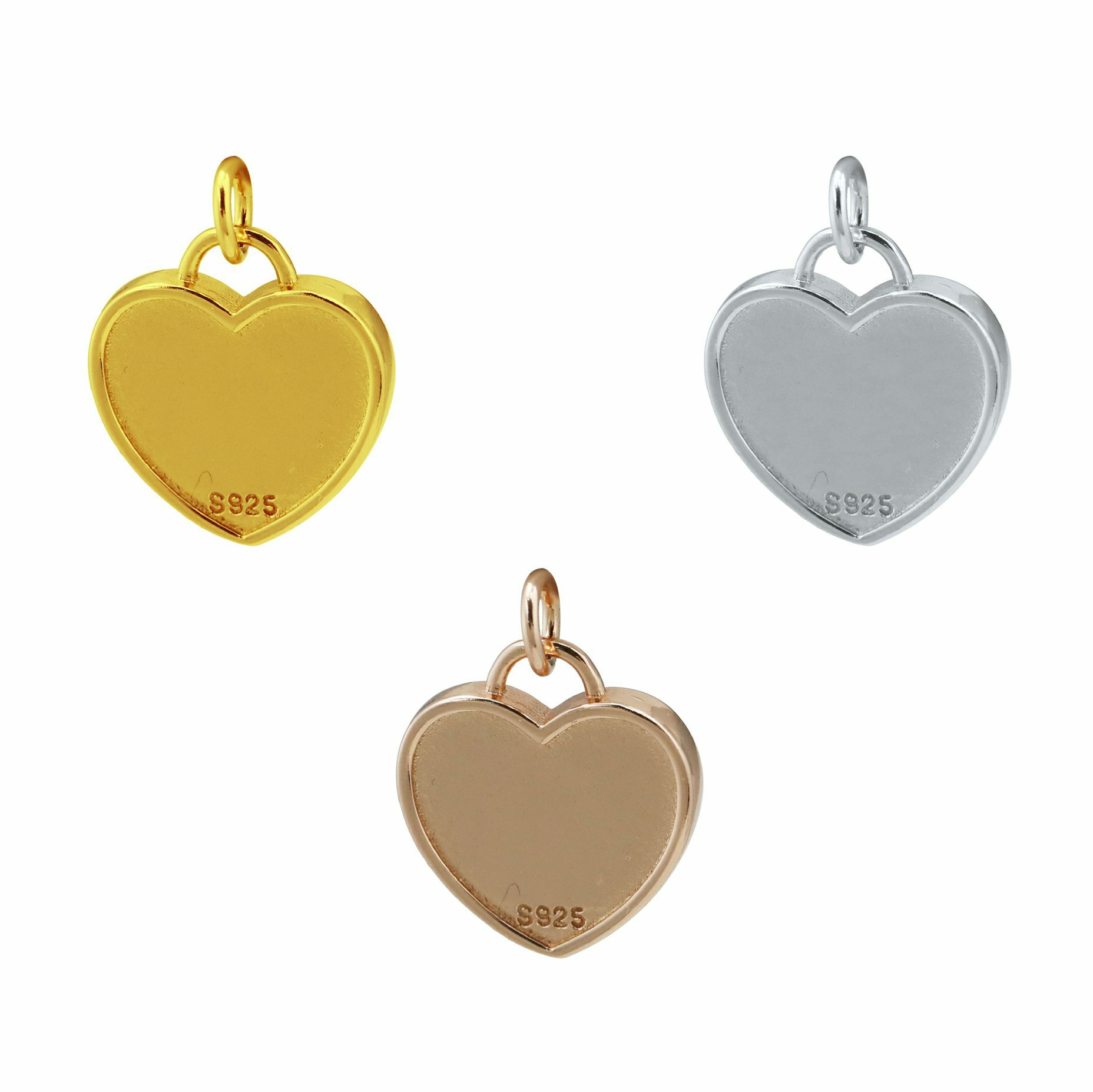 12MM Heart Bezel Settings for Breast Milk Resin Solid Back Gold Plated 925 Sterling Silver Pendant DIY Supplies 1431088 - Click Image to Close