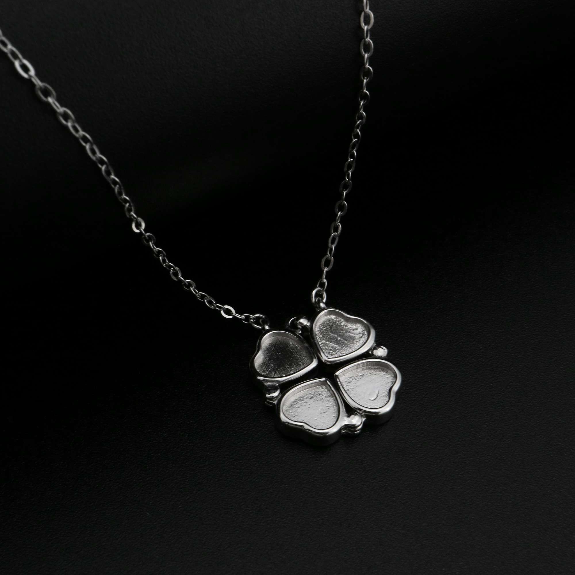 Double Sides 6MM Heart Bezel Settings for Breast Milk Resin Solid 925 Sterling Silver Pedant Necklace 16''+2'' 1431090