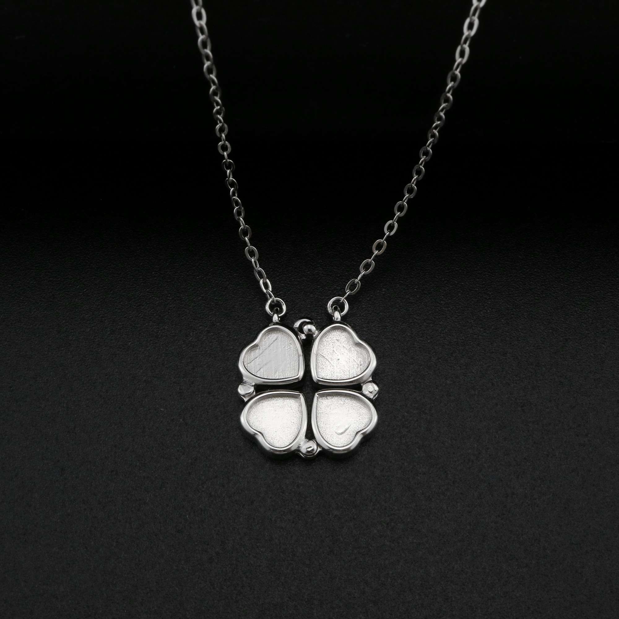 Double Sides 6MM Heart Bezel Settings for Breast Milk Resin Solid 925 Sterling Silver Pedant Necklace 16''+2'' 1431090