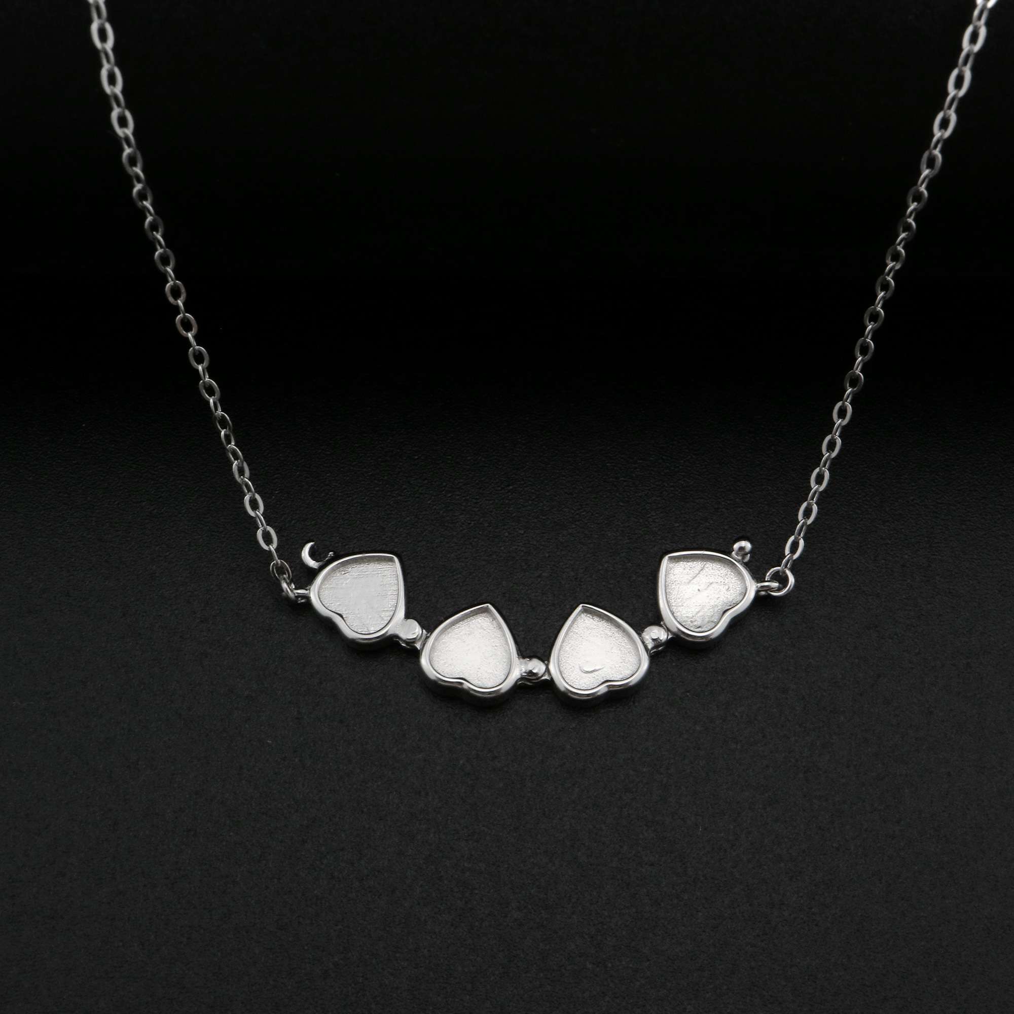 Double Sides 6MM Heart Bezel Settings for Breast Milk Resin Solid 925 Sterling Silver Pedant Necklace 16''+2'' 1431090