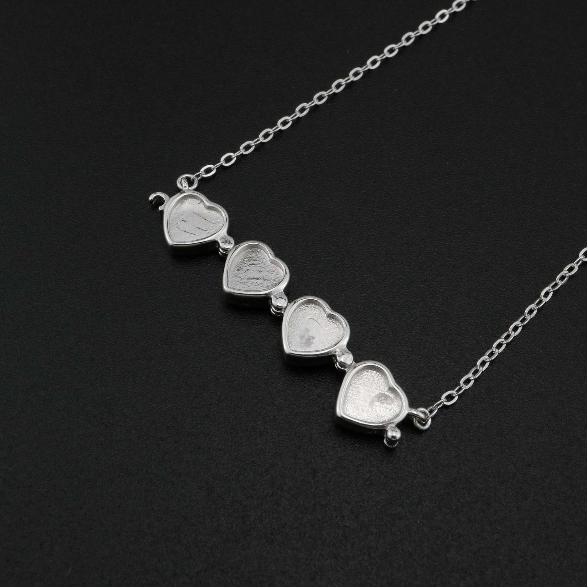 Double Sides 6MM Heart Bezel Settings for Breast Milk Resin Solid 925 Sterling Silver Pedant Necklace 16''+2'' 1431090