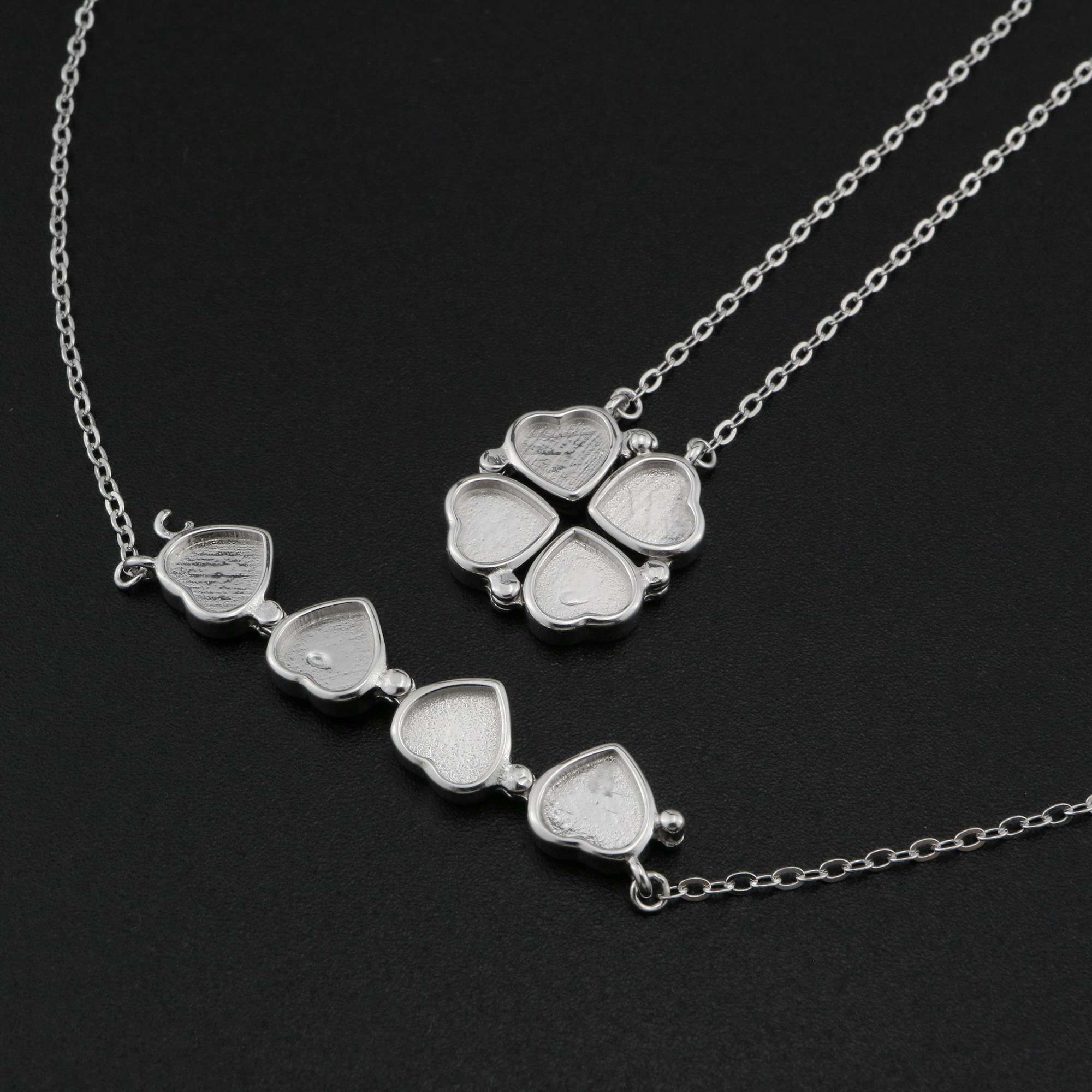 Double Sides 6MM Heart Bezel Settings for Breast Milk Resin Solid 925 Sterling Silver Pedant Necklace 16''+2'' 1431090