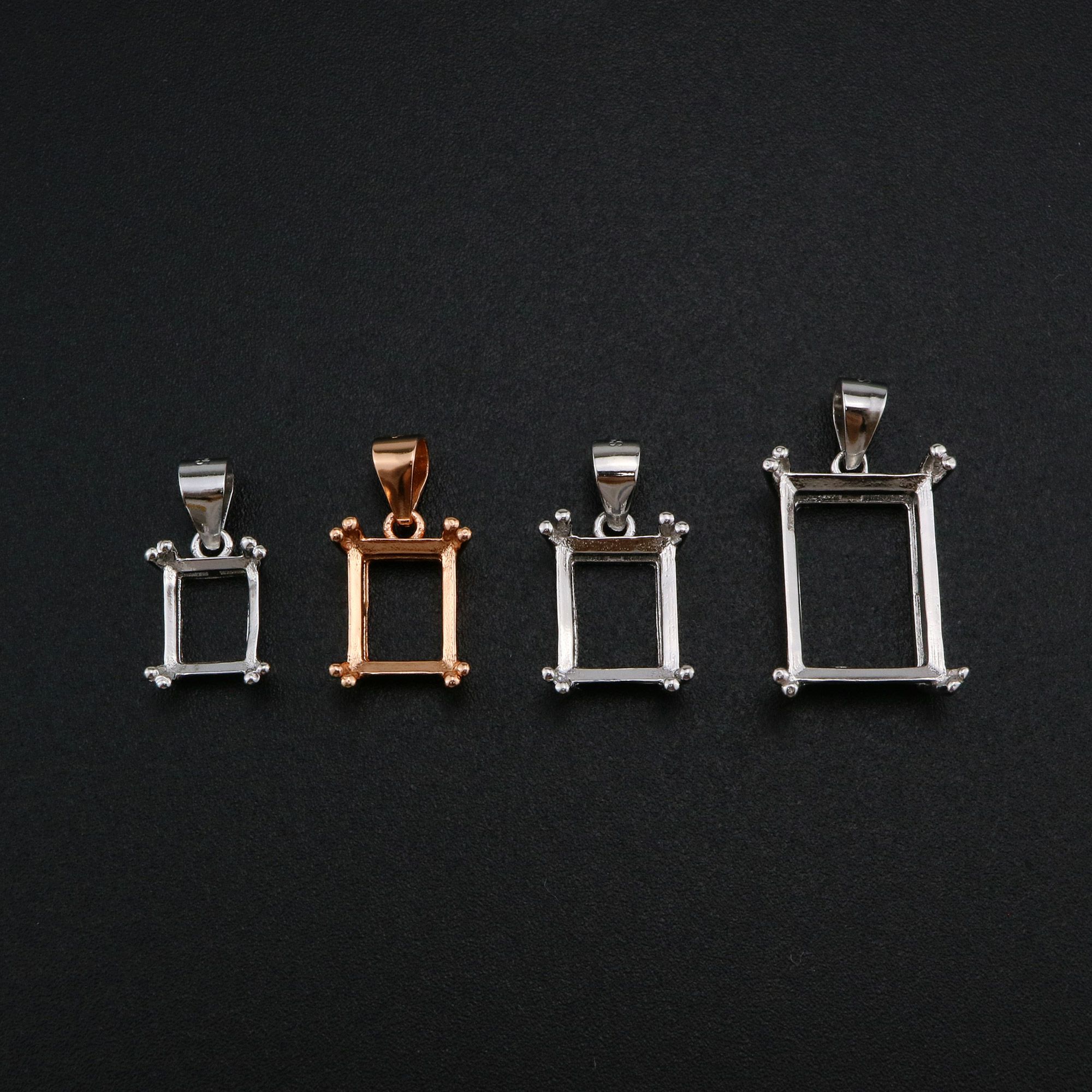 Rectangle Prong Pendant Settings Simple Rose Gold Plated Solid 925 Sterling Silver Charm Bezel for Gemstone 1431094 - Click Image to Close