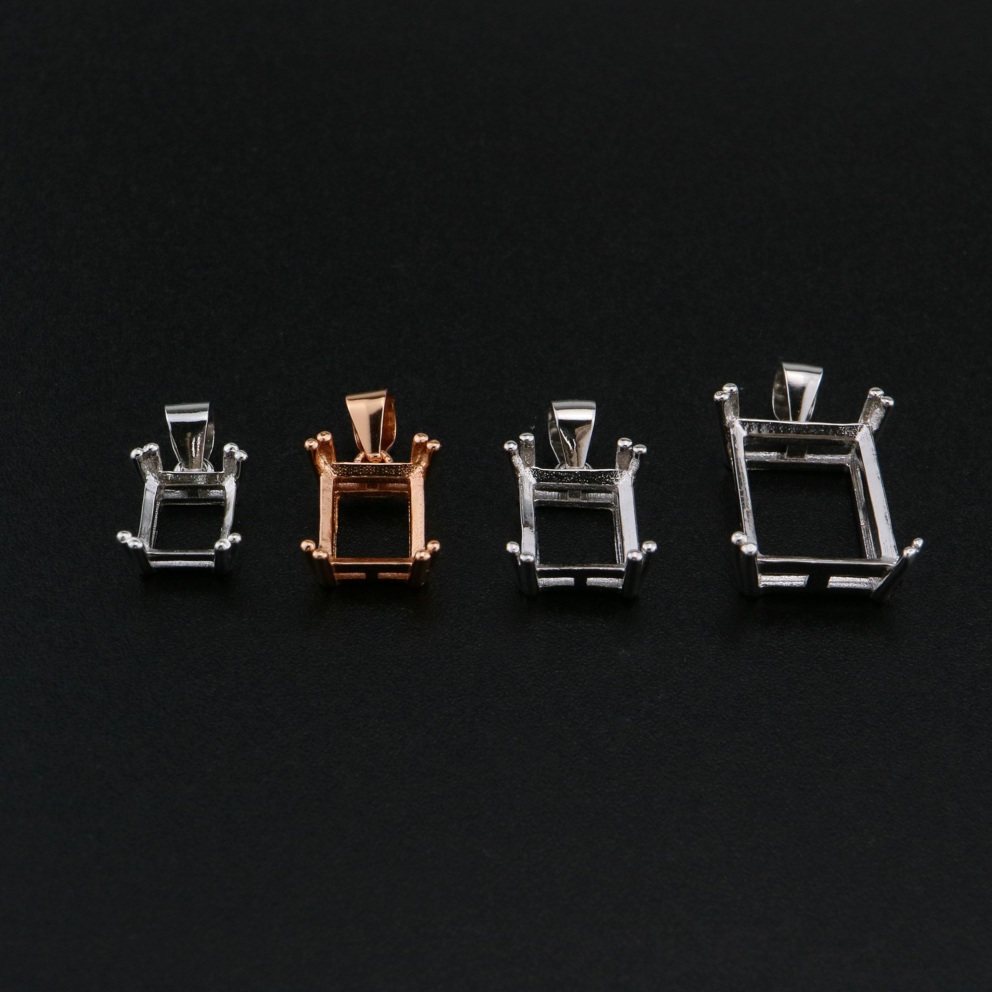 Rectangle Prong Pendant Settings Simple Rose Gold Plated Solid 925 Sterling Silver Charm Bezel for Gemstone 1431094 - Click Image to Close