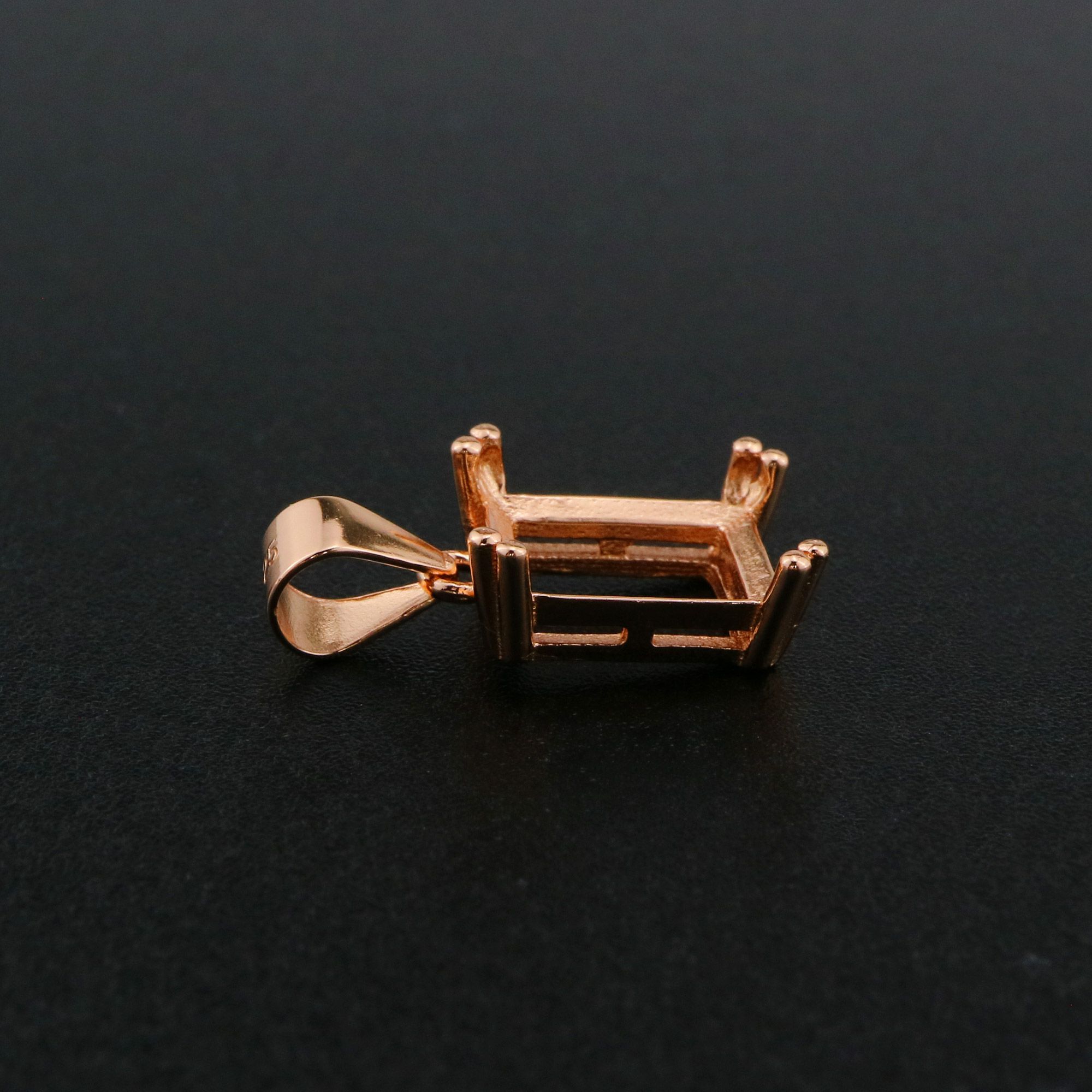 Rectangle Prong Pendant Settings Simple Rose Gold Plated Solid 925 Sterling Silver Charm Bezel for Gemstone 1431094 - Click Image to Close