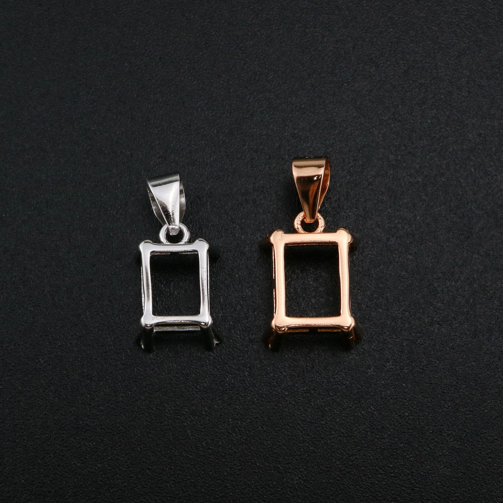 Rectangle Prong Pendant Settings Simple Rose Gold Plated Solid 925 Sterling Silver Charm Bezel for Gemstone 1431094 - Click Image to Close