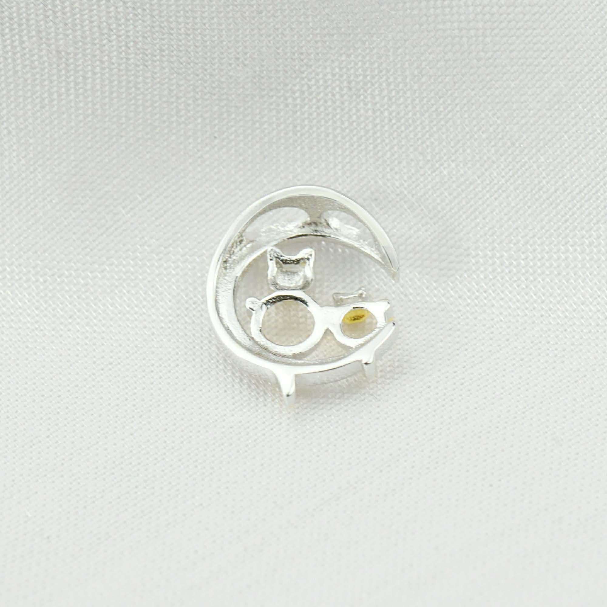 Round Prong Bezel Pendant Settings Gold Plated Solid 925 Sterling Silver Kitty Cat Charm DIY Supplies for 3MM 4MM Gemstone 1431101 - Click Image to Close