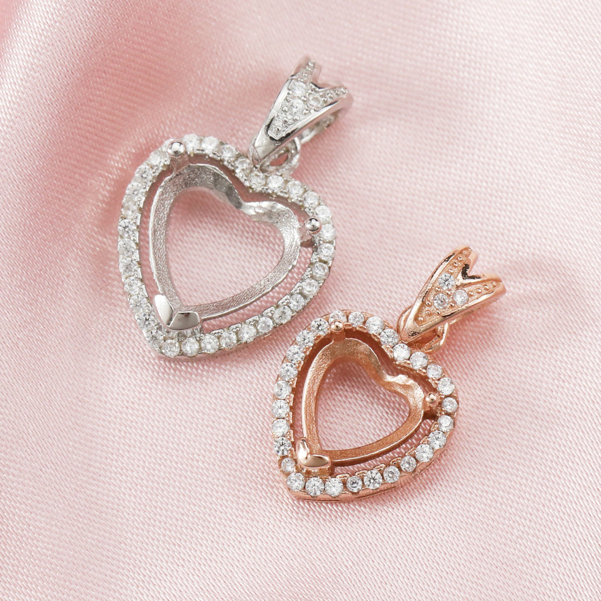 14K Solid Gold Heart Prong Pendant Settings for Gemstone with Moissanite Accents Keepsake Breast Milk DIY Supplies 1431108-1