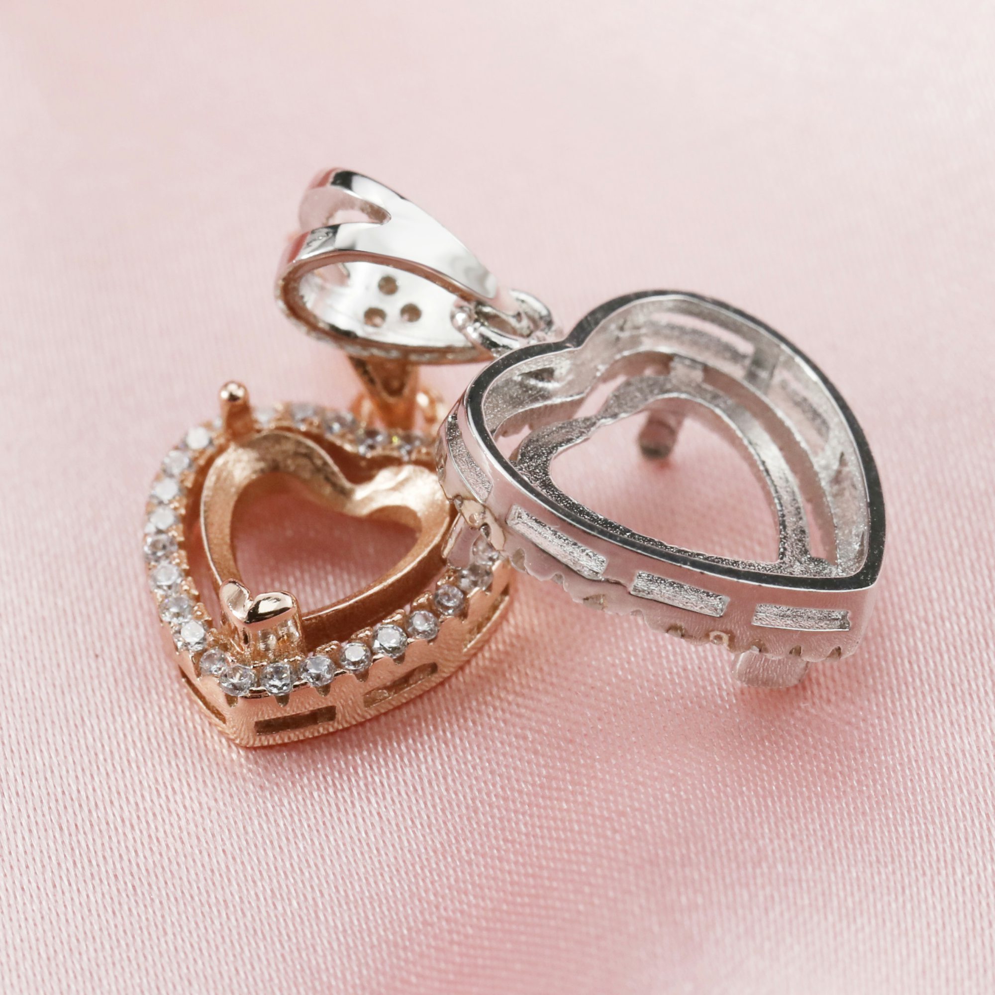 14K Solid Gold Heart Prong Pendant Settings for Gemstone with Moissanite Accents Keepsake Breast Milk DIY Supplies 1431108-1