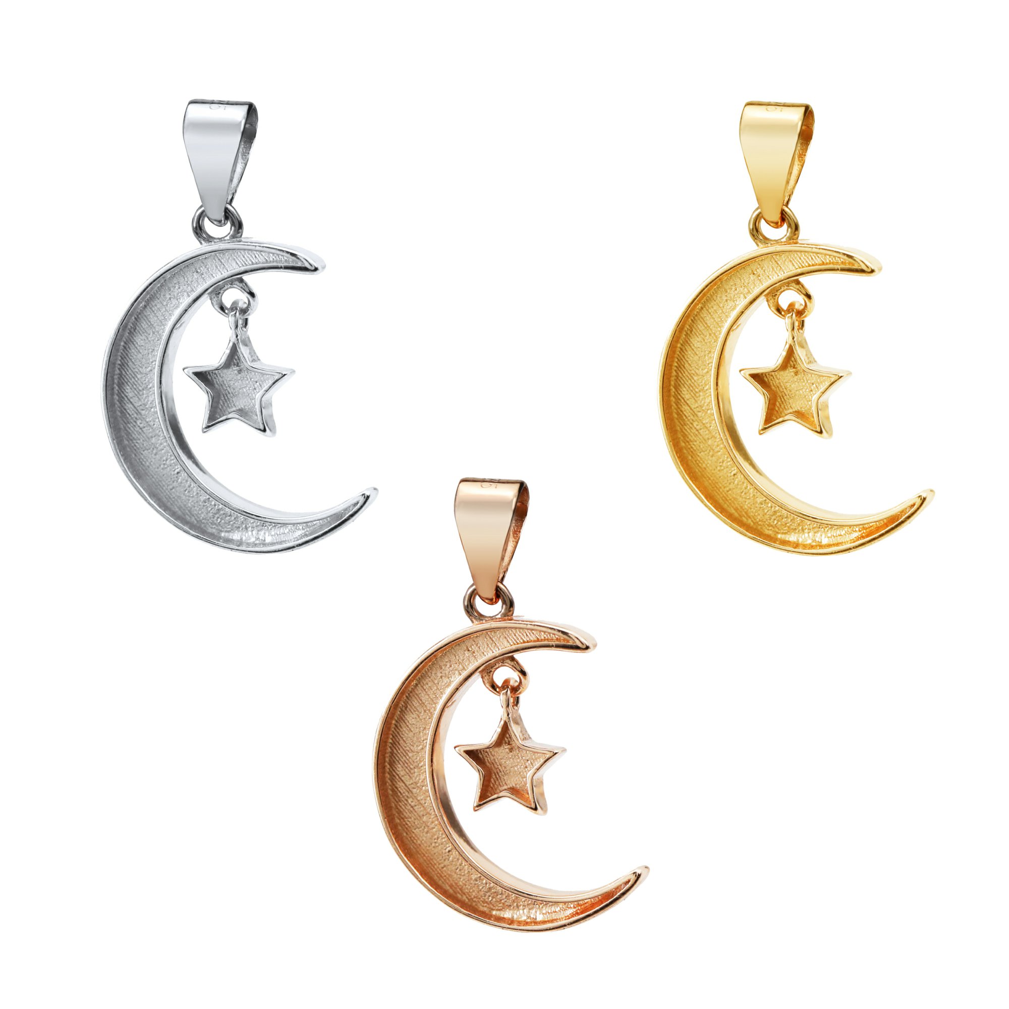 16MM Moon Star Mother Baby Keepsake Breast Milk Bezel Settings for Resin Solid 925 Sterling Silver Rose Gold Plated DIY Pendant Bezel 1431120 - Click Image to Close