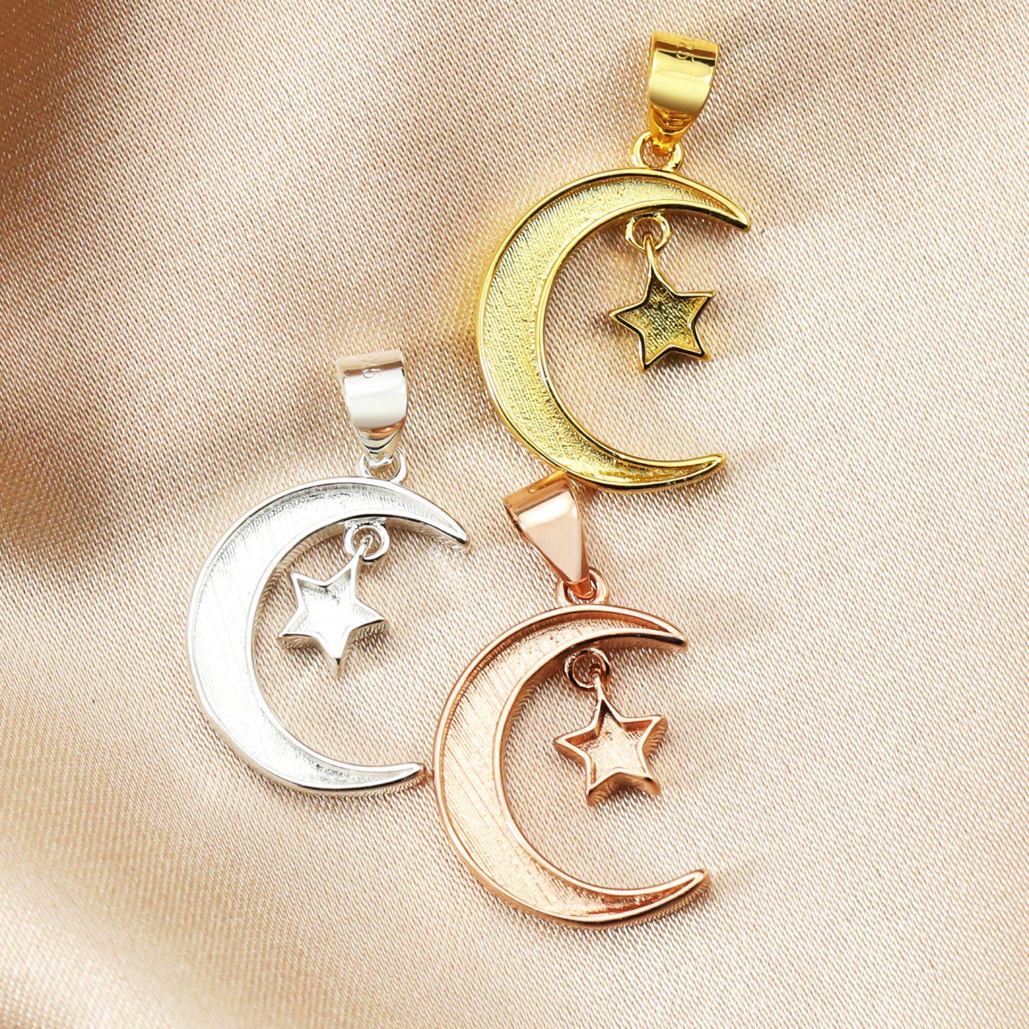 16MM Moon Star Mother Baby Keepsake Breast Milk Bezel Settings for Resin Solid 925 Sterling Silver Rose Gold Plated DIY Pendant Bezel 1431120 - Click Image to Close