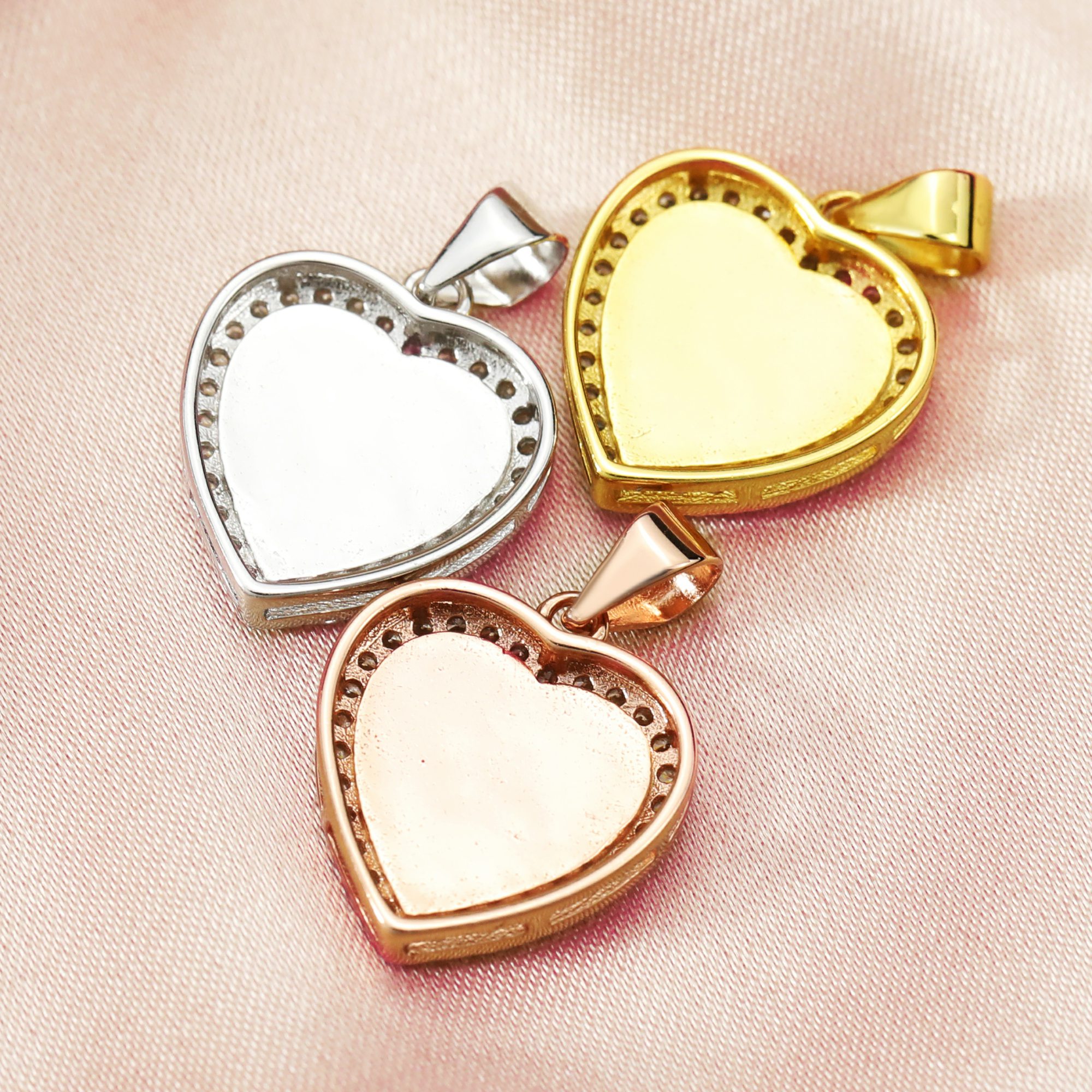 Halo Heart Keepsake Breast Milk Bezel Settings for Resin Solid 14K Gold DIY Pendant Bezel 1431121-1