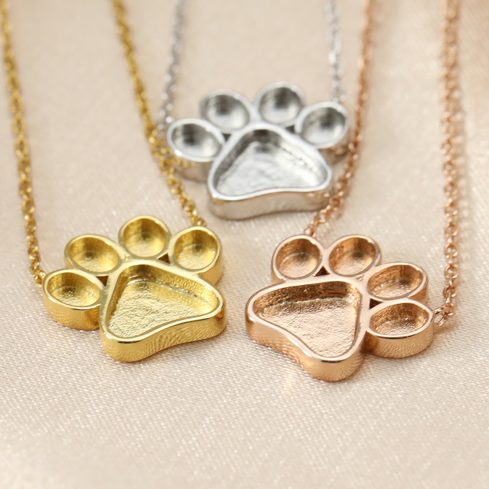 13MM Round Keepsake Dog Paw Bezel Settings for Resin Solid 925 Sterling Silver Rose Gold Plated DIY Pendant with Necklace Chain 16''+2'' 1431124 - Click Image to Close