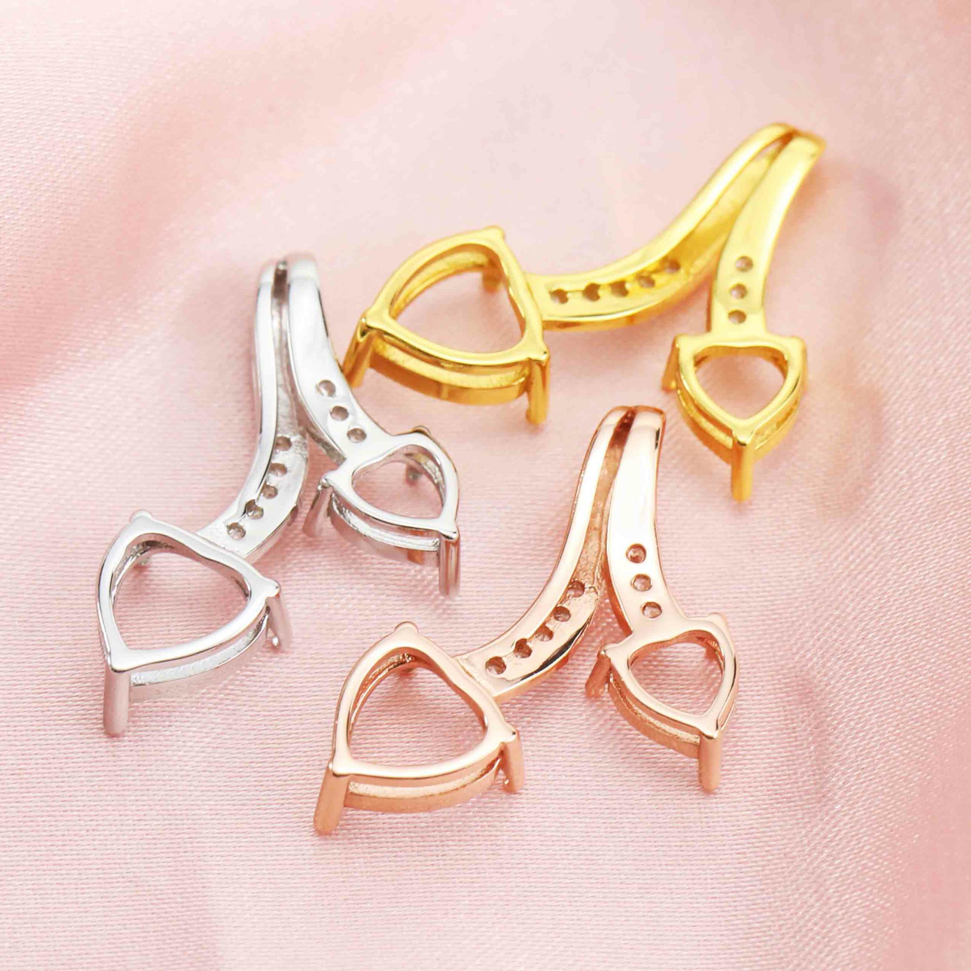 6/8MM Heart Prong Pendant Settings Solid 14K/18K Gold Bezel Two Stones Charm for DIY Gemstone Memory Jewelry Supplies 1431129-1 - Click Image to Close
