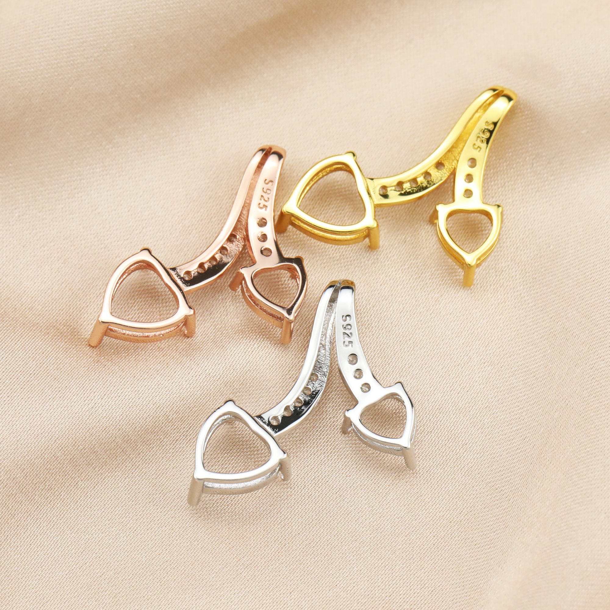 6MM 8MM Keepsake Double Heart Pendant Prong Settings Mother Baby Solid 925 Sterling Silver Rose Gold Plated Charm Bezel 1431129 - Click Image to Close