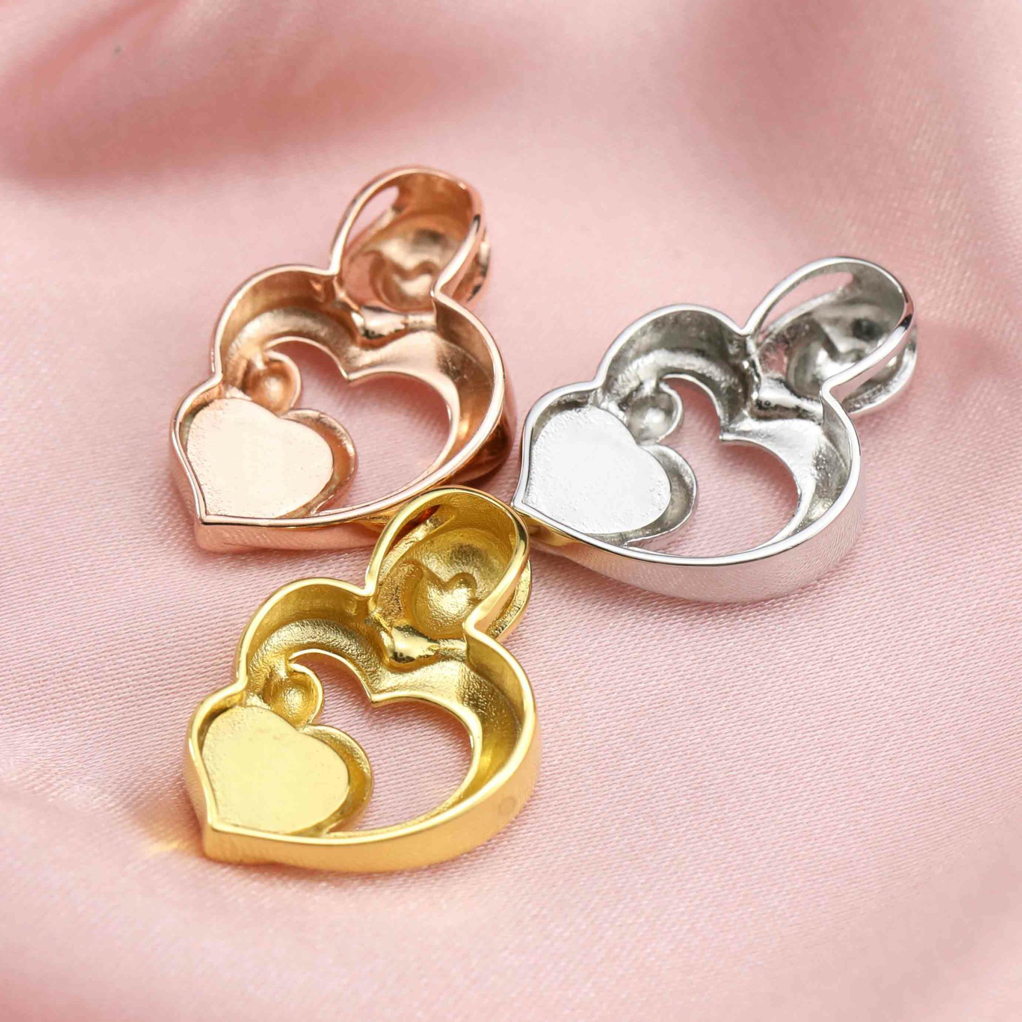 Keepsake Breast Milk Bezel 6MM Heart Pendant Settings Mother Child Solid 14K/18K Gold DIY Memory Jewelry Supplies 1431130-1