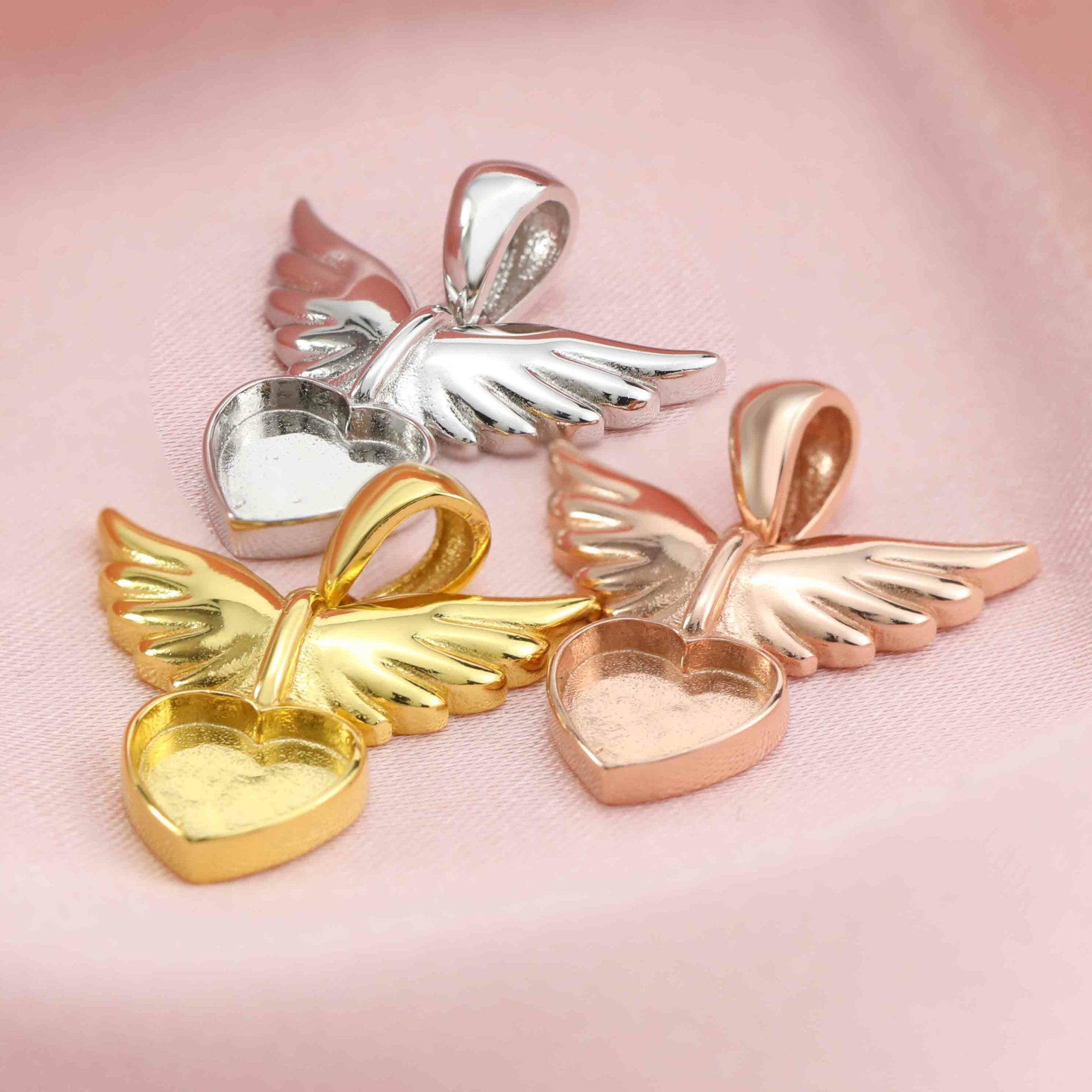 Keepsake Breast Milk Bezel 8MM Heart Pendant Settings Angel Wings Solid 14K/18K Gold DIY Memory Jewelry Supplies 1431131-1 - Click Image to Close