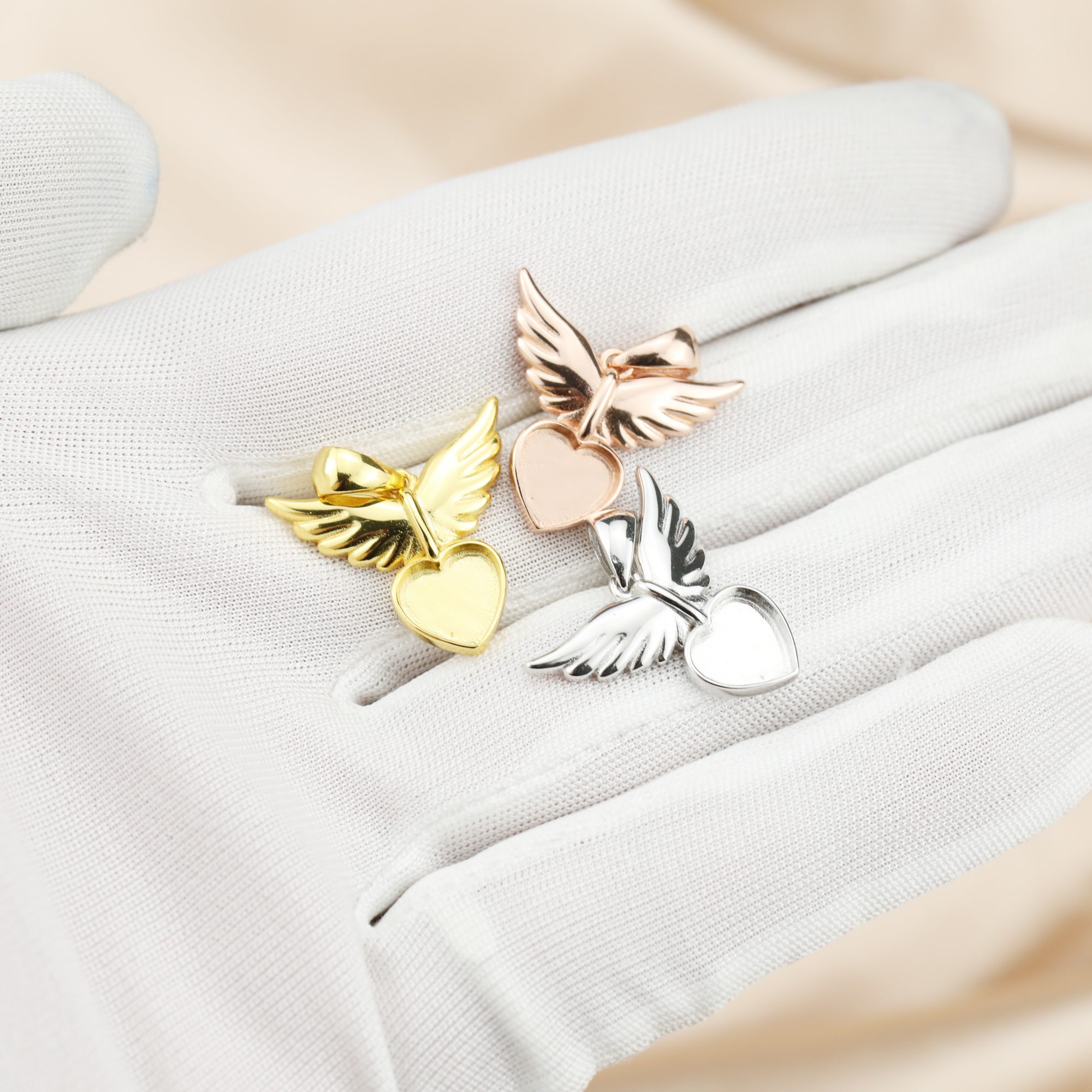8MM Keepsake Breast Milk Resin Heart Angel Wing Pendant Prong Settings Mother Baby Solid 925 Sterling Silver Rose Gold Plated Charm Bezel 1431131 - Click Image to Close