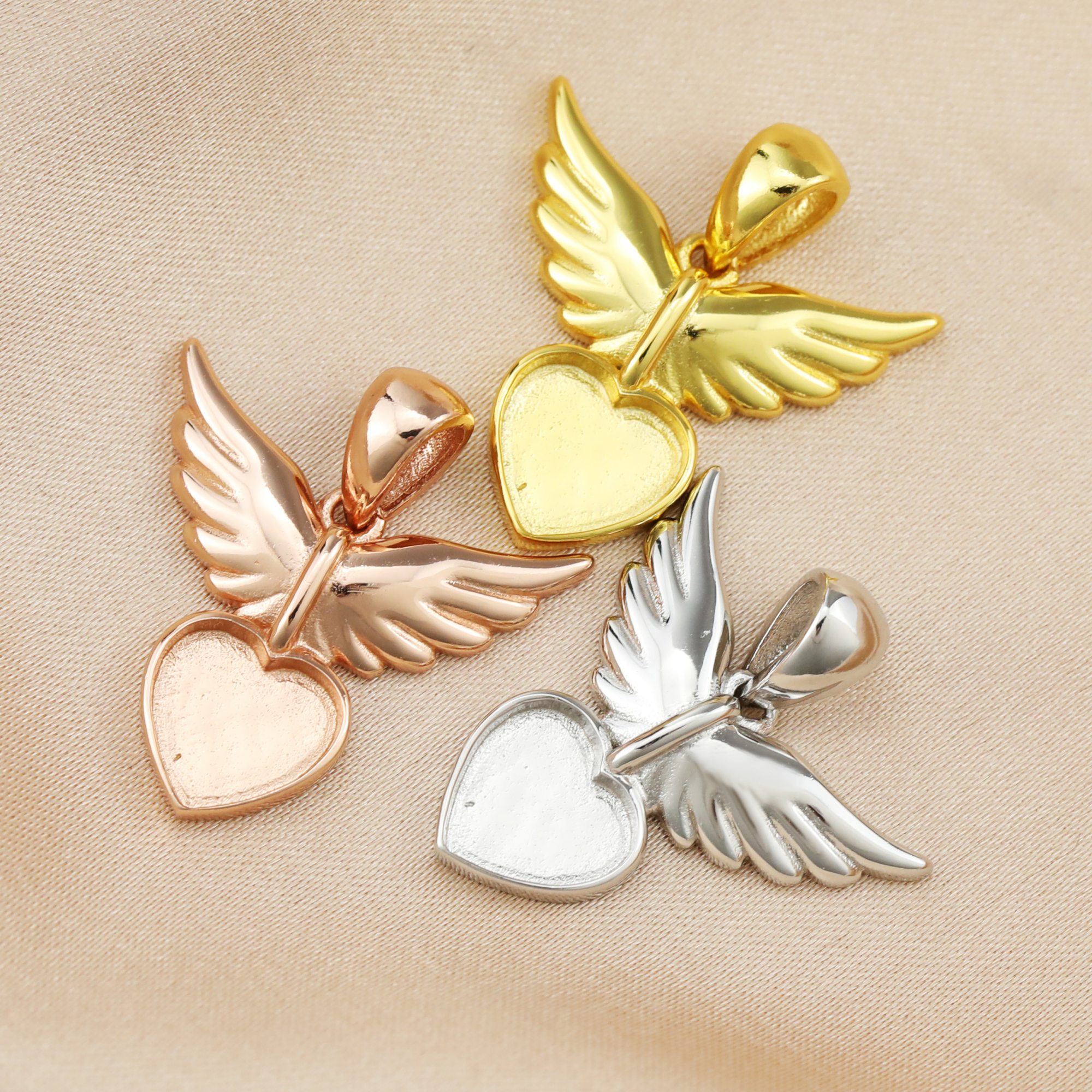 8MM Keepsake Breast Milk Resin Heart Angel Wing Pendant Prong Settings Mother Baby Solid 925 Sterling Silver Rose Gold Plated Charm Bezel 1431131 - Click Image to Close