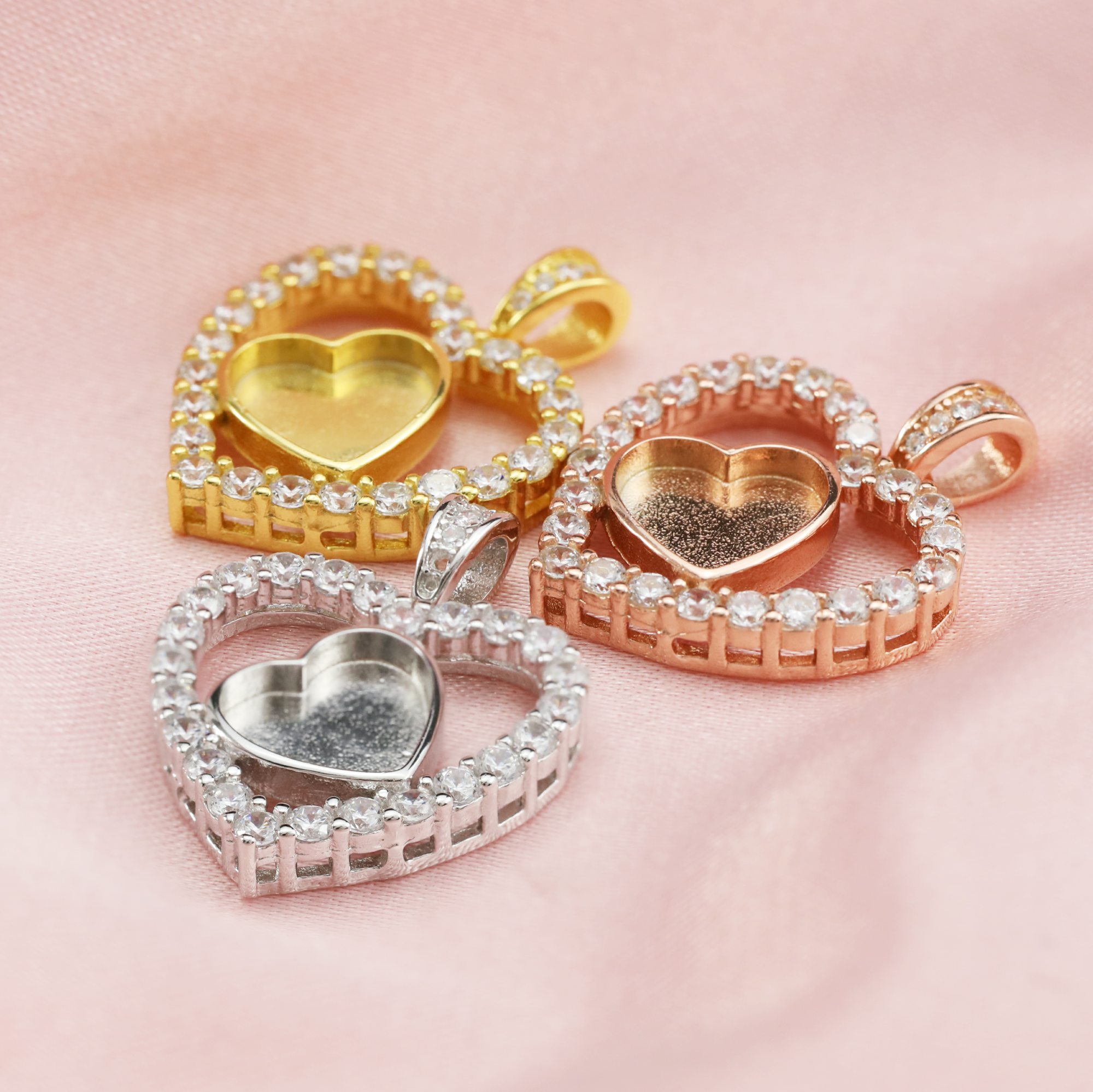 Keepsake Breast Milk Bezel 8MM Heart Pendant Settings Halo Solid 14K/18K Gold Charm Moissanite Accents DIY Memory Jewelry Supplies 1431132-1