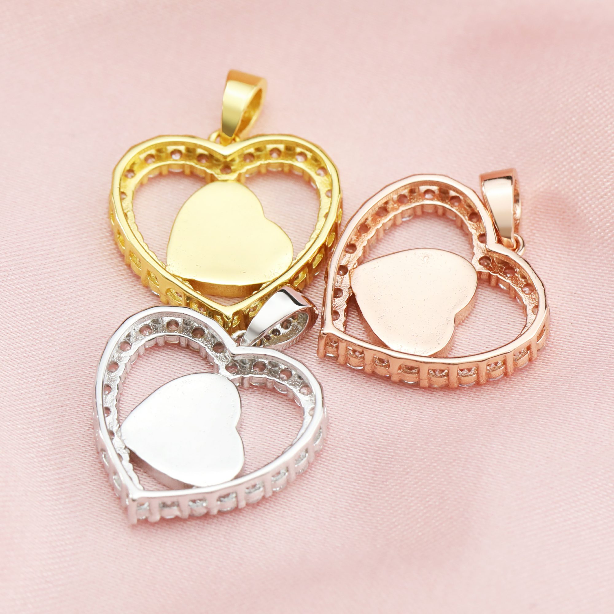 Keepsake Breast Milk Bezel 8MM Heart Pendant Settings Halo Solid 14K/18K Gold Charm Moissanite Accents DIY Memory Jewelry Supplies 1431132-1 - Click Image to Close
