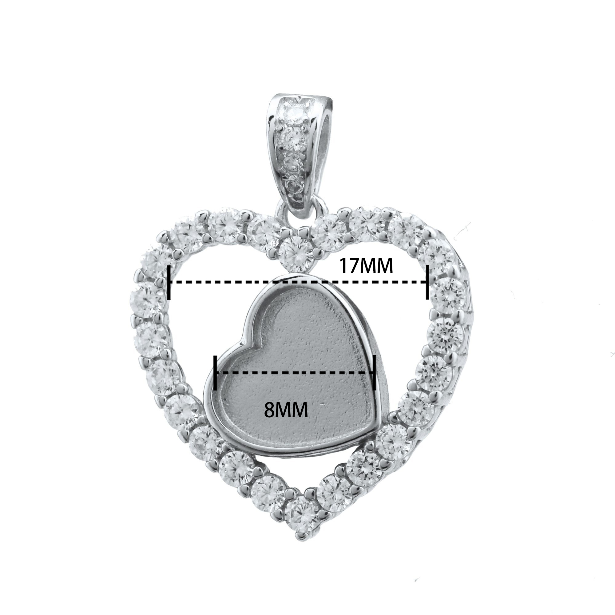 8MM Keepsake Breast Milk Resin Heart Halo Pendant Prong Settings Mother Baby Solid 925 Sterling Silver Rose Gold Plated Charm Bezel 1431132 - Click Image to Close