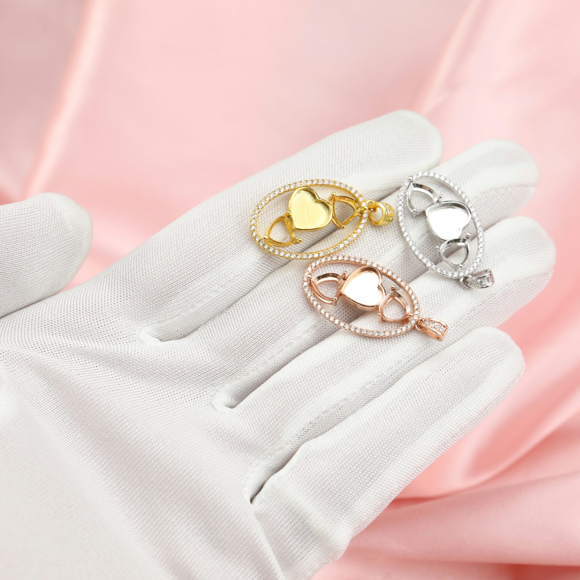 8MM Keepsake Halo Breast Milk Resin Birthstone Heart Pendant 6MM Prong Settings Mother Baby Solid 14K/18K Gold Charm Bezel 1431135-1