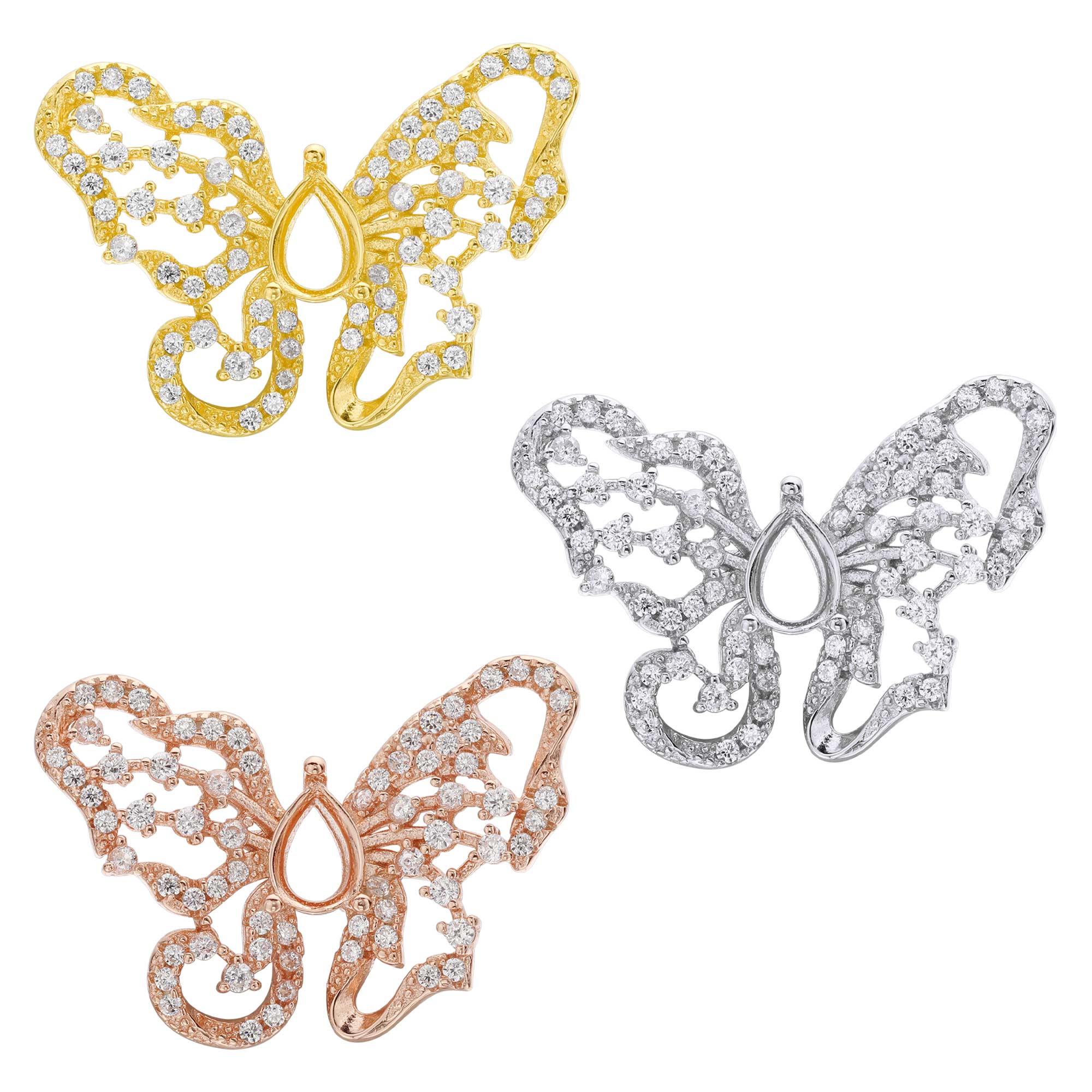 4x6MM Pear Prong Pendant Settings,Butterfly Solid 925 Sterling Silver Rose Gold Plated Pendant Charm,DIY Charm Bezel For Gemstone 1431144 - Click Image to Close