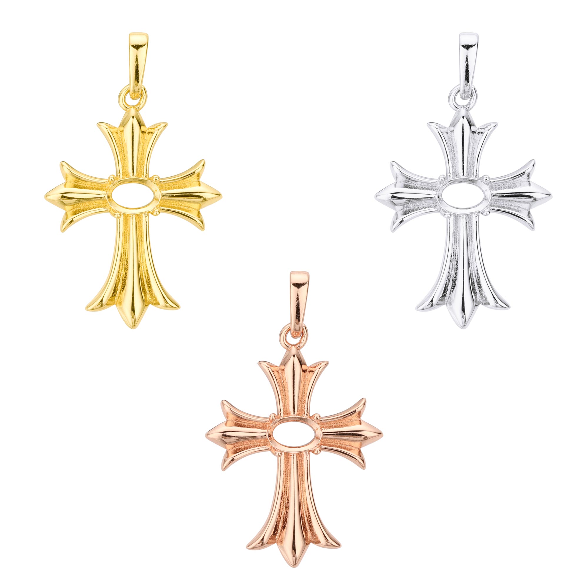 4x6MM Cross Oval Prong Pendant Settings,Cross Solid 925 Sterling Silver Rose Gold Plated Charm,Cross Art Deco Pendant Charm,DIY Jewelry Supplies 1431147