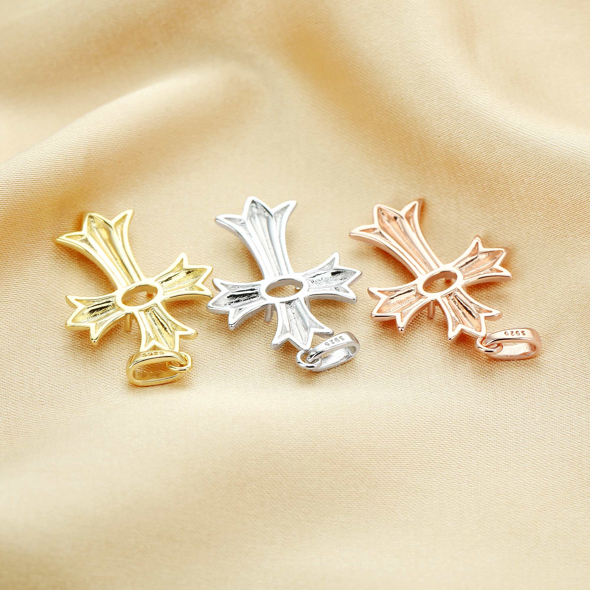 4x6MM Cross Oval Prong Pendant Settings,Cross Solid 925 Sterling Silver Rose Gold Plated Charm,Cross Art Deco Pendant Charm,DIY Jewelry Supplies 1431147
