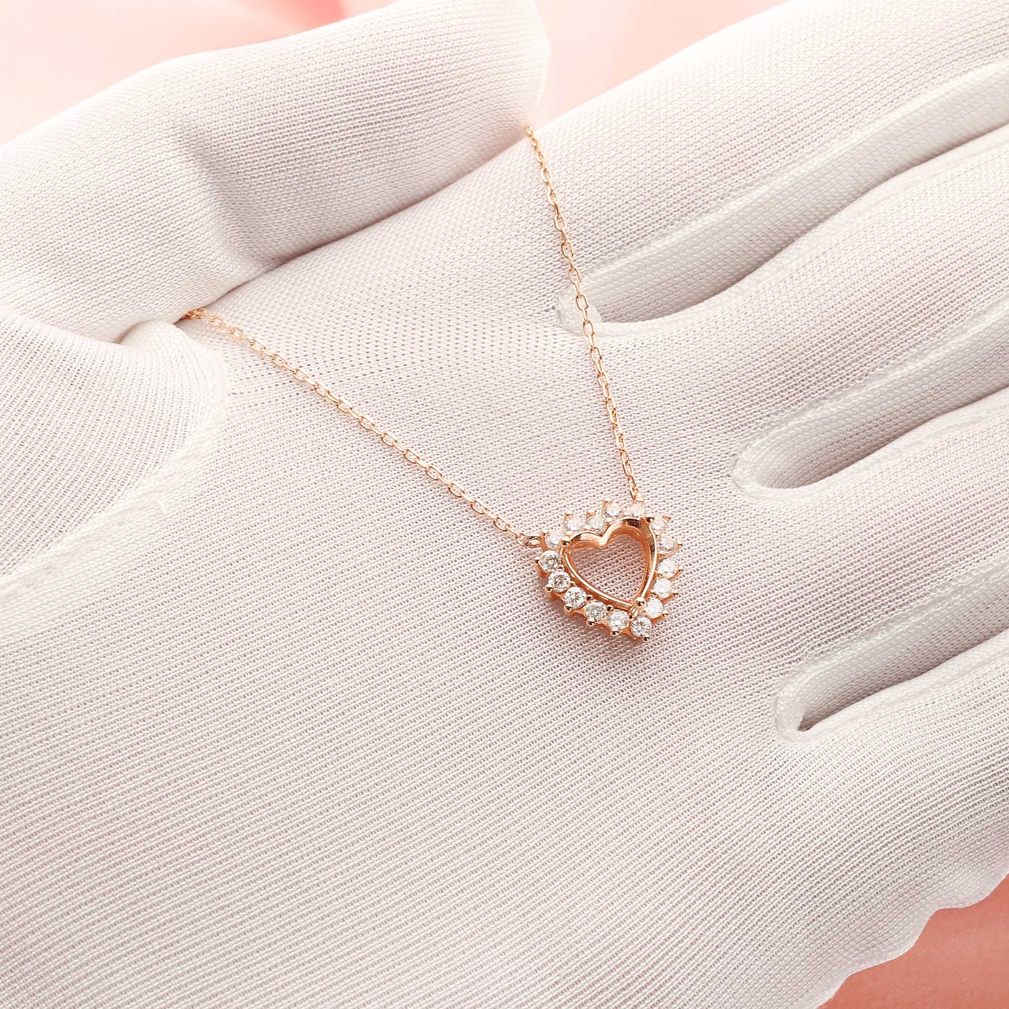 Halo Heart Bezel Pave Pendant Settings,Solid 14K/18K Gold Moissanite Necklace,DIY Jewelry With Necklace Chain 15''+1.7'' 1431162 - Click Image to Close