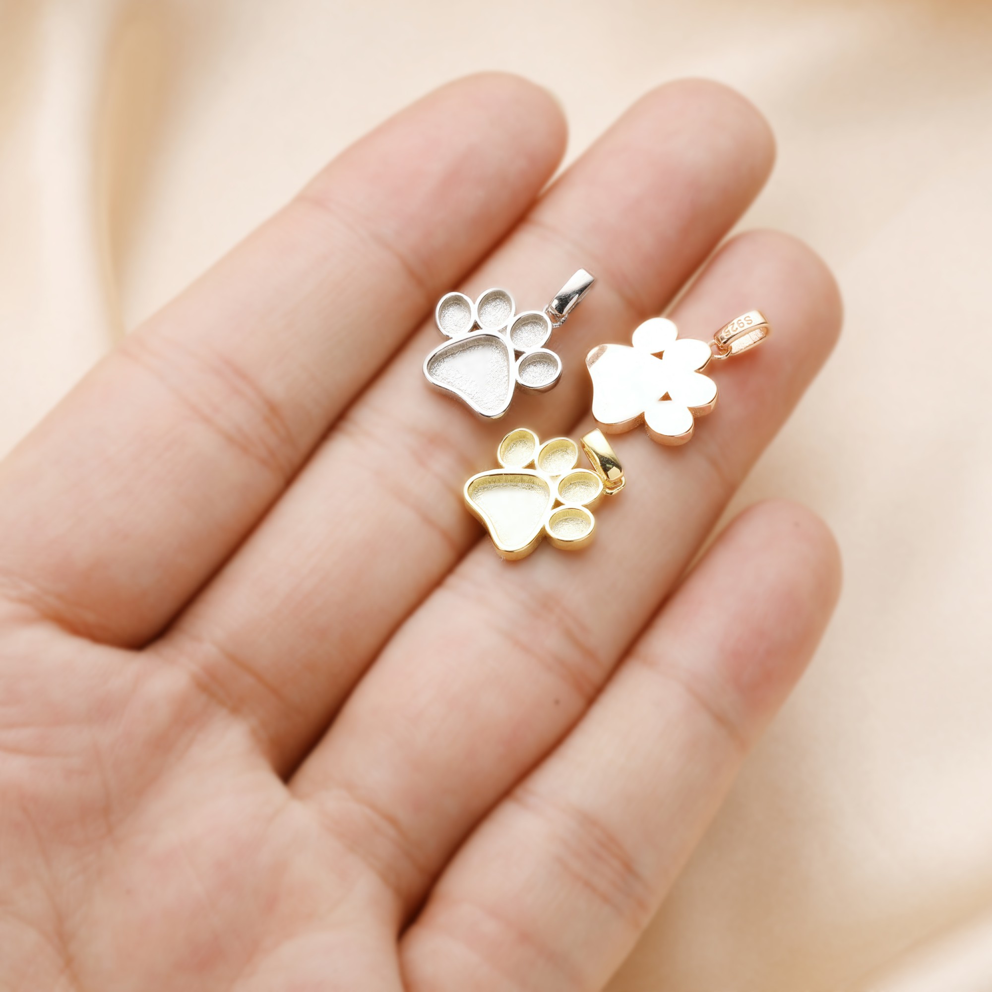 13MM Keepsake Breast Milk Resin Dog Paw Pendant Bezel Settings,Solid 925 Sterling Silver Rose Gold Plated Charm,DIY Pendant Bezel For Gemstone 1431165 - Click Image to Close