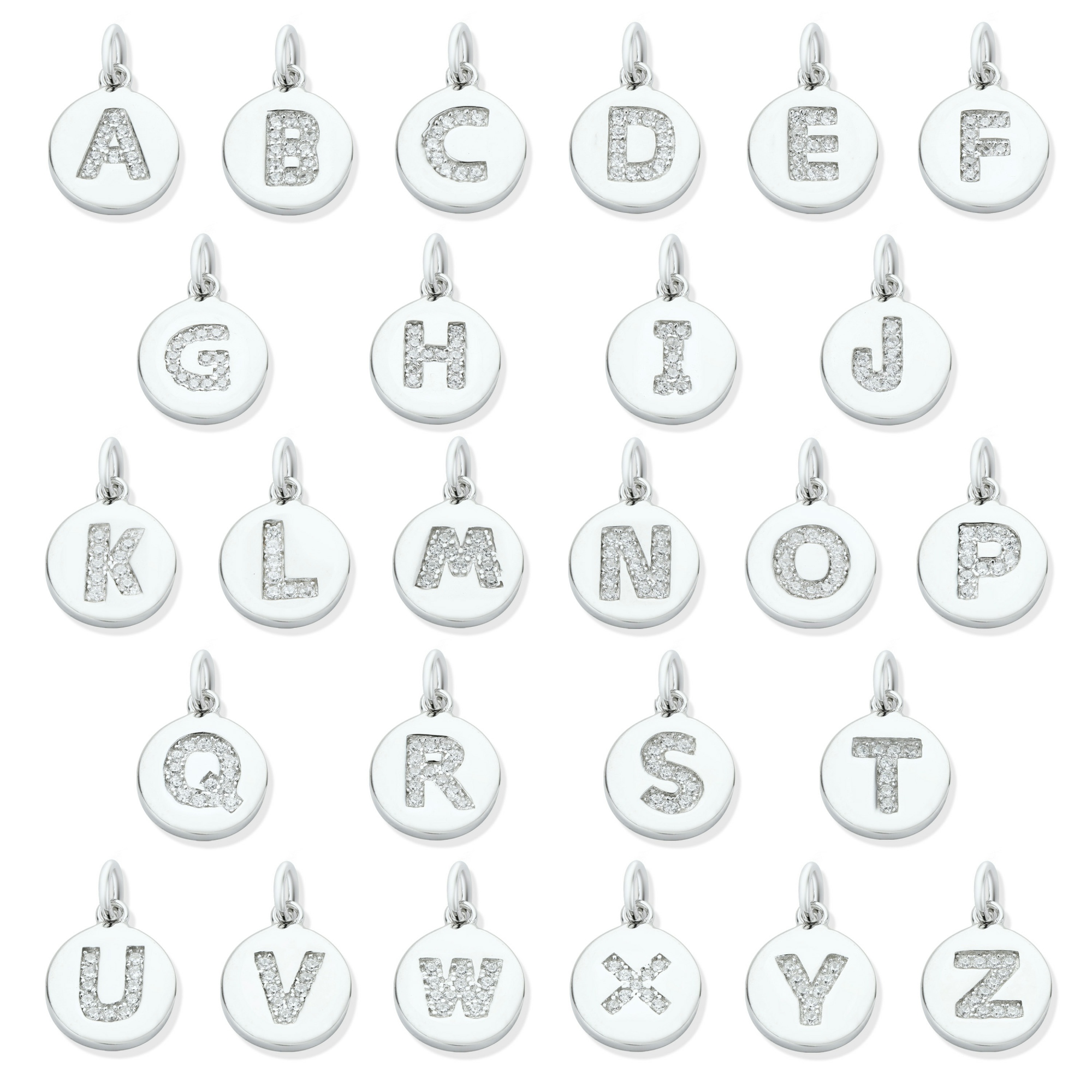 10MM Round Initial Letter Charm,Solid 925 Sterling Silver Rhodium Plated Charm,Alphabet Charm,DIY Custom Name Charm 1431173 - Click Image to Close
