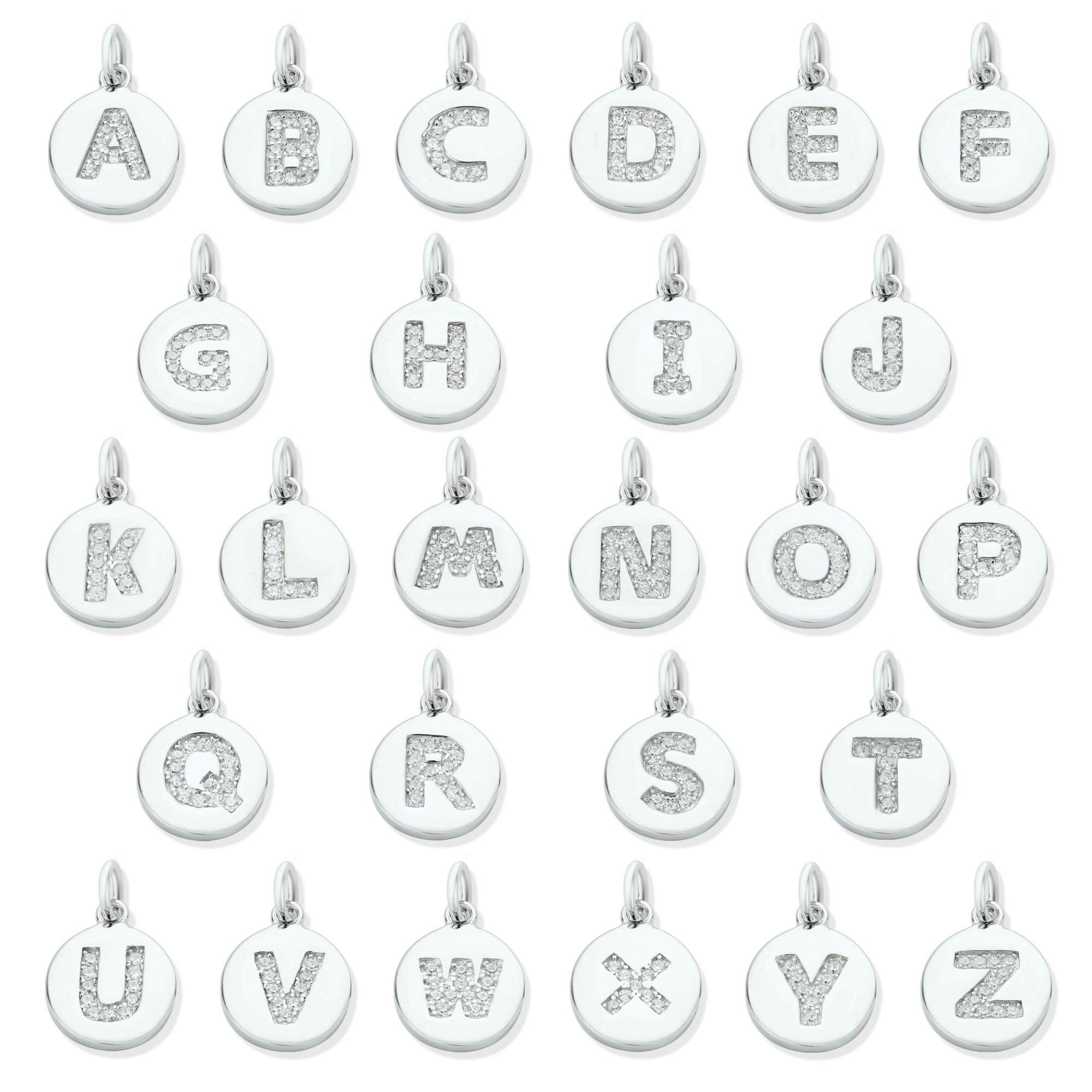 10MM Round Initial Letter Charm,Solid 925 Sterling Silver Rhodium Plated Charm,Alphabet Charm,DIY Custom Name Charm 1431173 - Click Image to Close