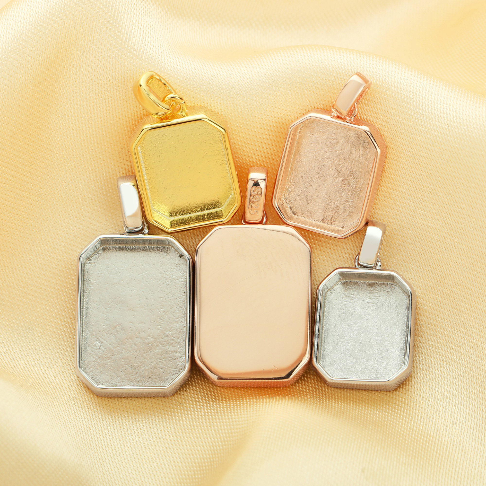 Keepsake Breast Milk Resin Rectangle Pendant Bezel Settings,Solid 925 Sterling Silver Rose Gold Plated Pendant,DIY Memory Jewelry 1431182 - Click Image to Close