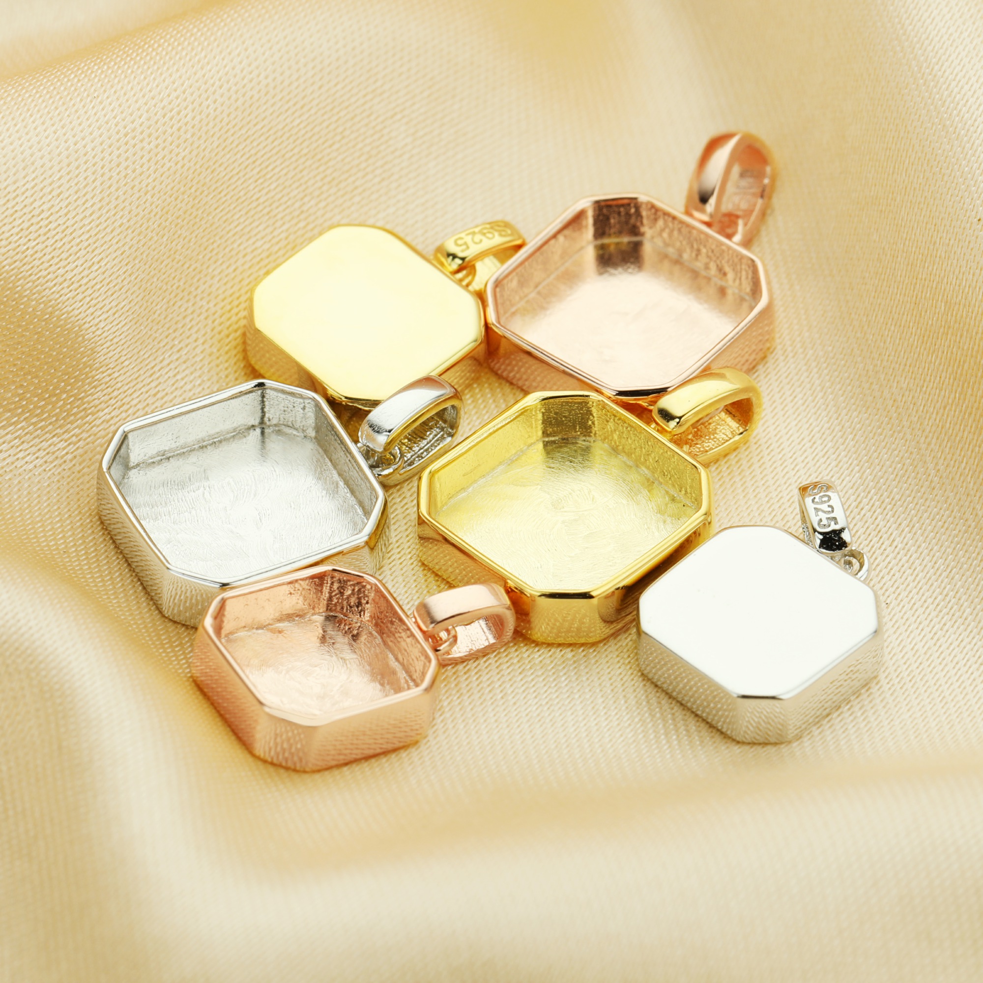 Keepsake Breast Milk Resin Square Pendant Bezel Settings,Solid 925 Sterling Silver Rose Gold Plated Pendant,DIY Memory Jewelry 1431185 - Click Image to Close