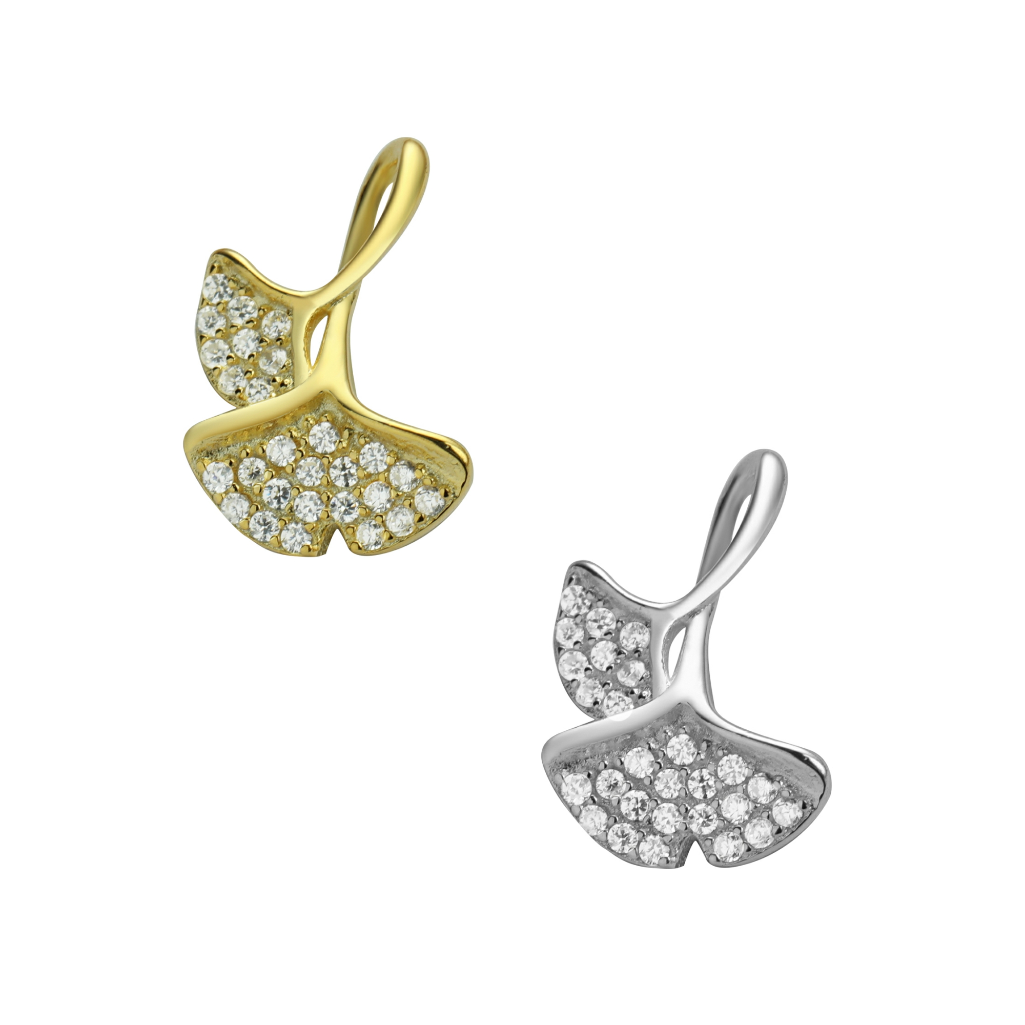 12MM Pave CZ Stone Ginkgo Biloba Leaf Charm,Solid 925 Sterling Silver Gold Plated Pendant Charm,DIY Charm Supplies 1431189 - Click Image to Close
