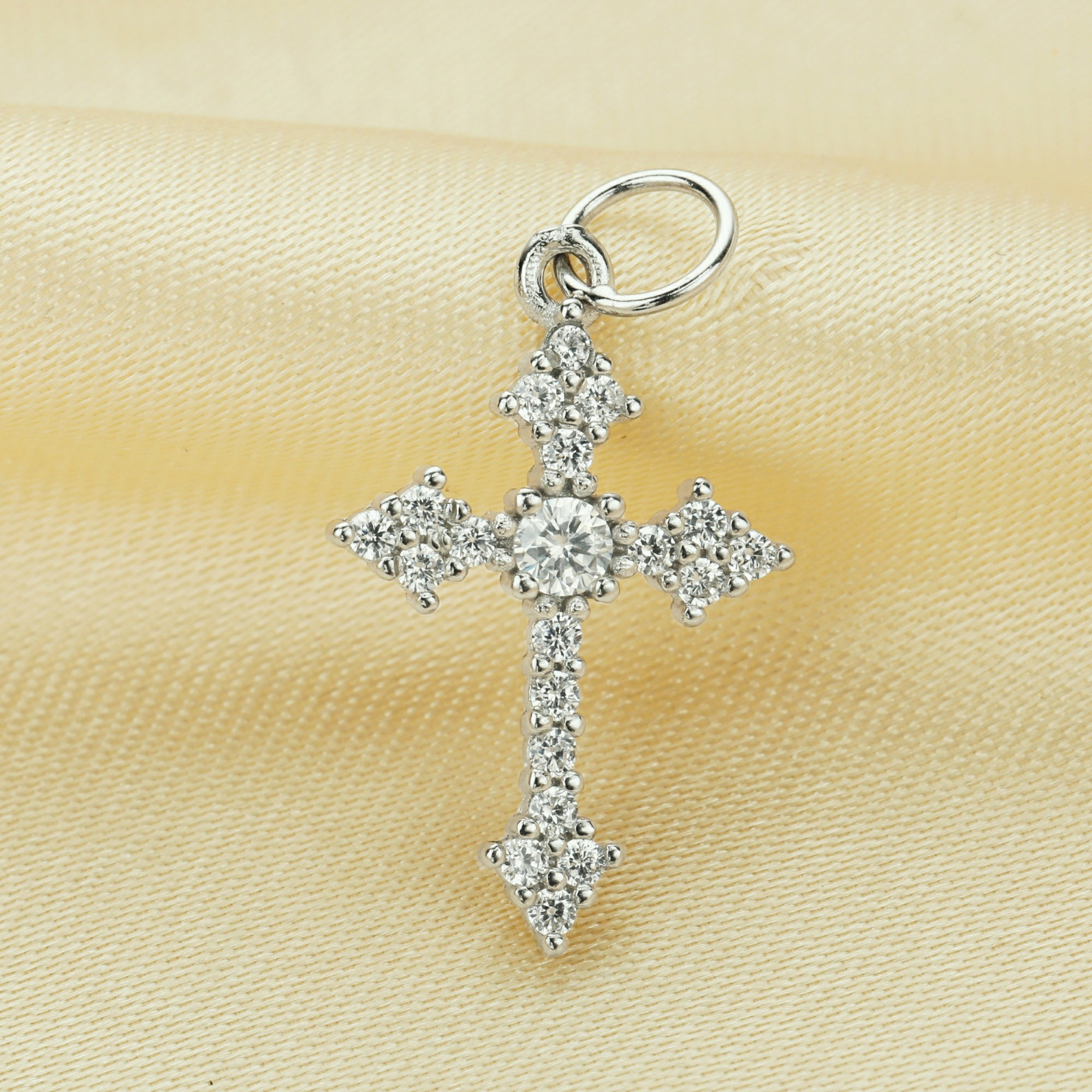 12x15MM Pave CZ Stone Cross Charm,Solid 925 Sterling Silver Pendant Charm,DIY Pendant Charm Supplies 1431191 - Click Image to Close