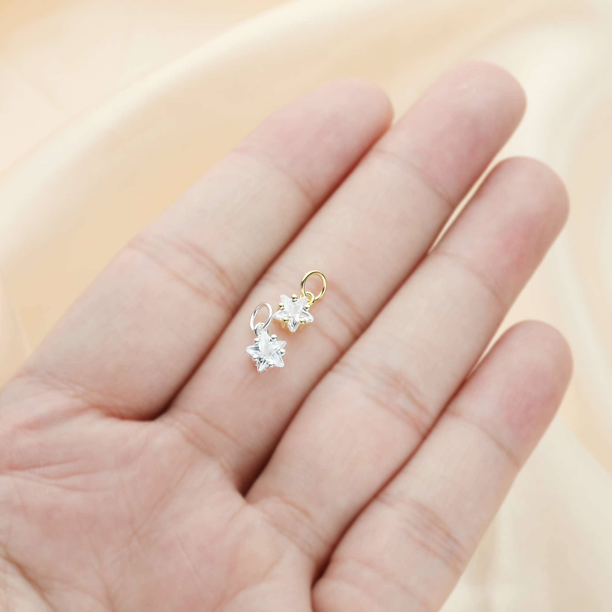 6MM CZ Stone Star Charm,Solid 925 Sterling Silver Gold Plated Pendant Charm,DIY Pendant Charm Supplies 1431192 - Click Image to Close