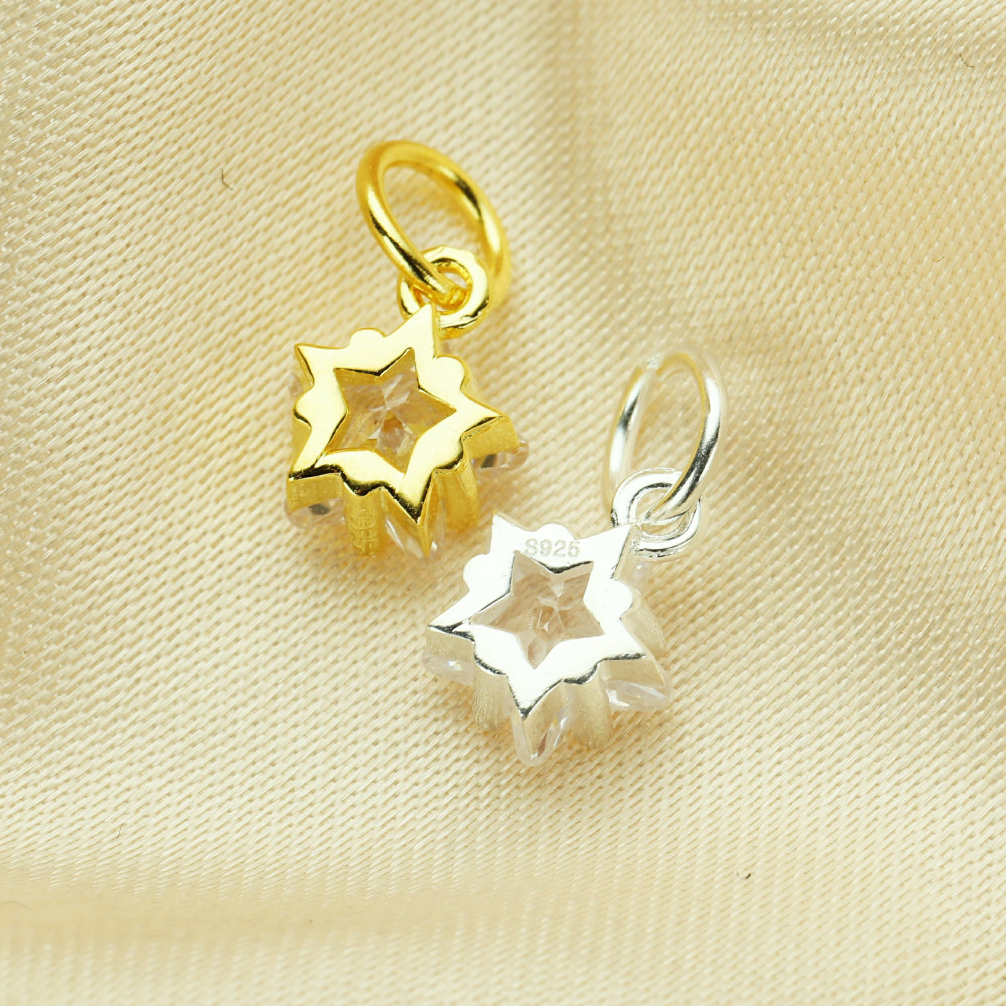 6MM CZ Stone Star Charm,Solid 925 Sterling Silver Gold Plated Pendant Charm,DIY Pendant Charm Supplies 1431192 - Click Image to Close