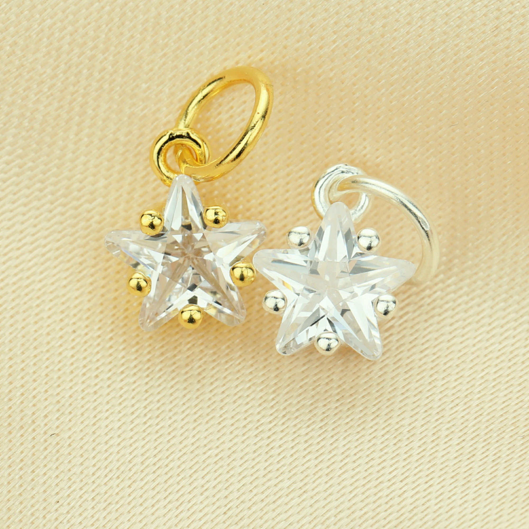 6MM CZ Stone Star Charm,Solid 925 Sterling Silver Gold Plated Pendant Charm,DIY Pendant Charm Supplies 1431192 - Click Image to Close