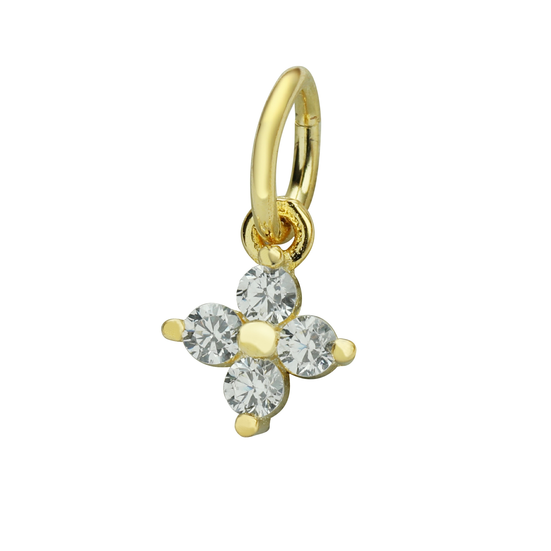 5MM CZ Stone Flower Charm,Solid 925 Sterling Silver Gold Plated Pendant Charm,4 Stones CZ Stone Charm,DIY Pendant Charm Supplies 1431195 - Click Image to Close