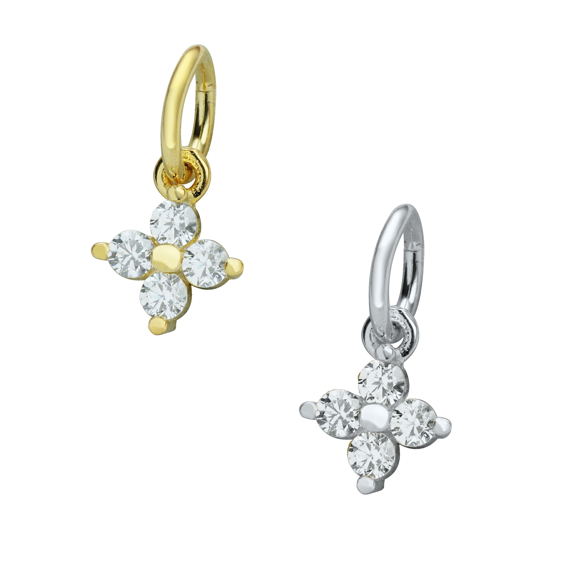 5MM CZ Stone Flower Charm,Solid 925 Sterling Silver Gold Plated Pendant Charm,4 Stones CZ Stone Charm,DIY Pendant Charm Supplies 1431195 - Click Image to Close