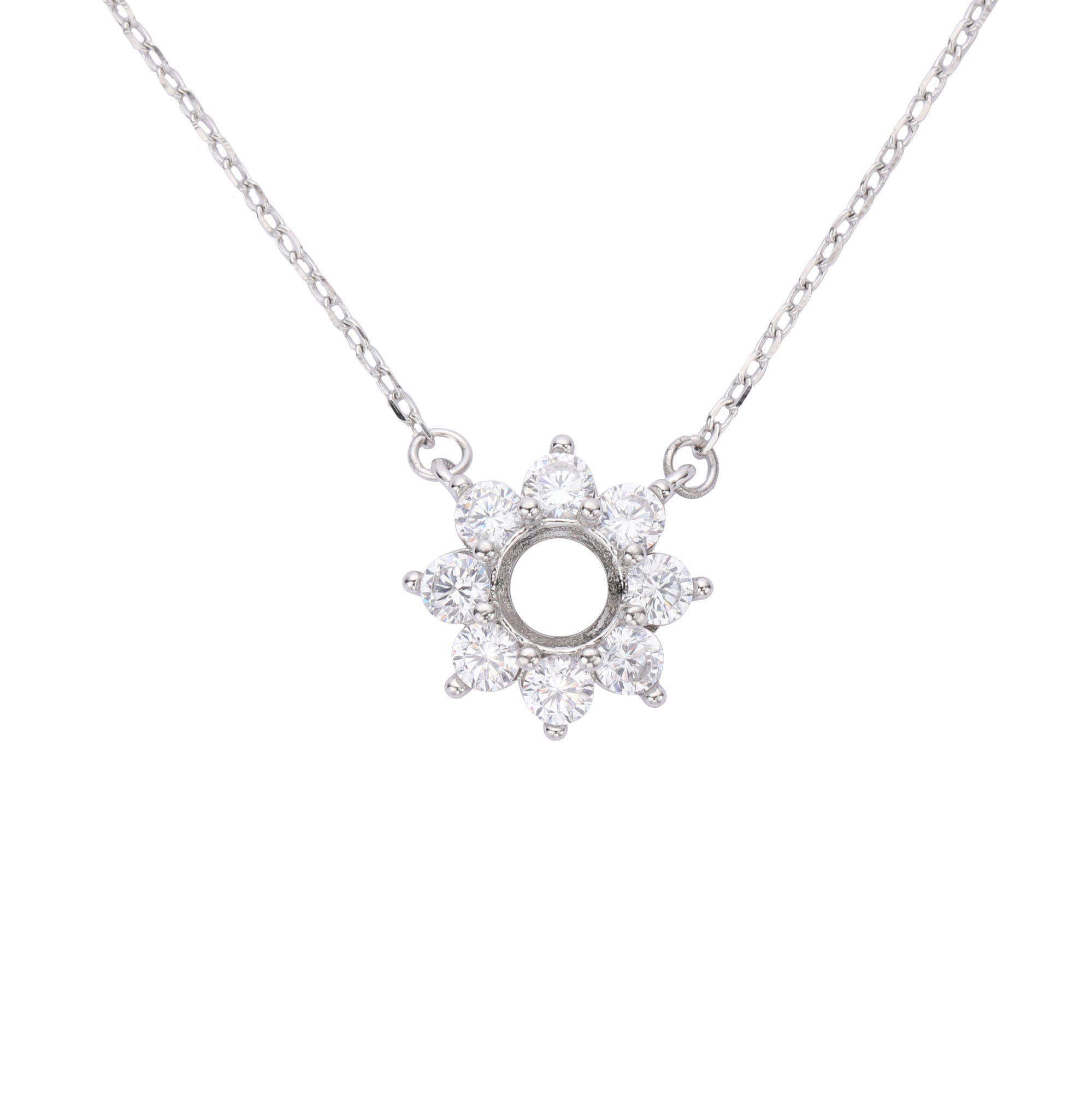6MM Round Prong Pendant Settings,Sun Flower Solid 925 Sterling Sliver Rose Necklace,Pave CZ Stone Pendant,DIY Jewelry With Necklace Chain 16''+2'' 1431199 - Click Image to Close
