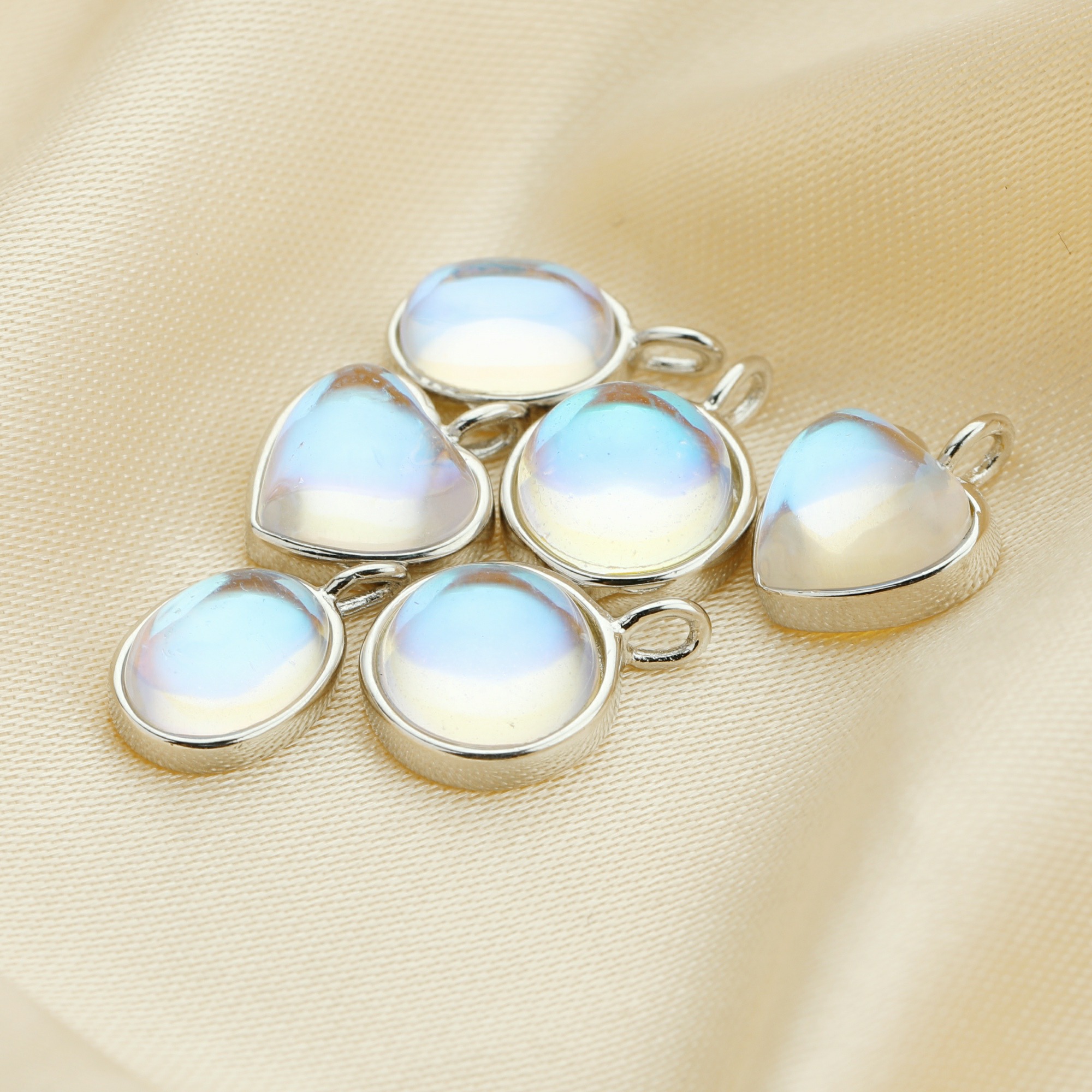 Simulated Glass Moonstone Charm,Round/Heart/Oval Solid 925 Sterling Silver Gold Plated Pendant Charm,DIY Pendant Charm Supplies 1431201 - Click Image to Close