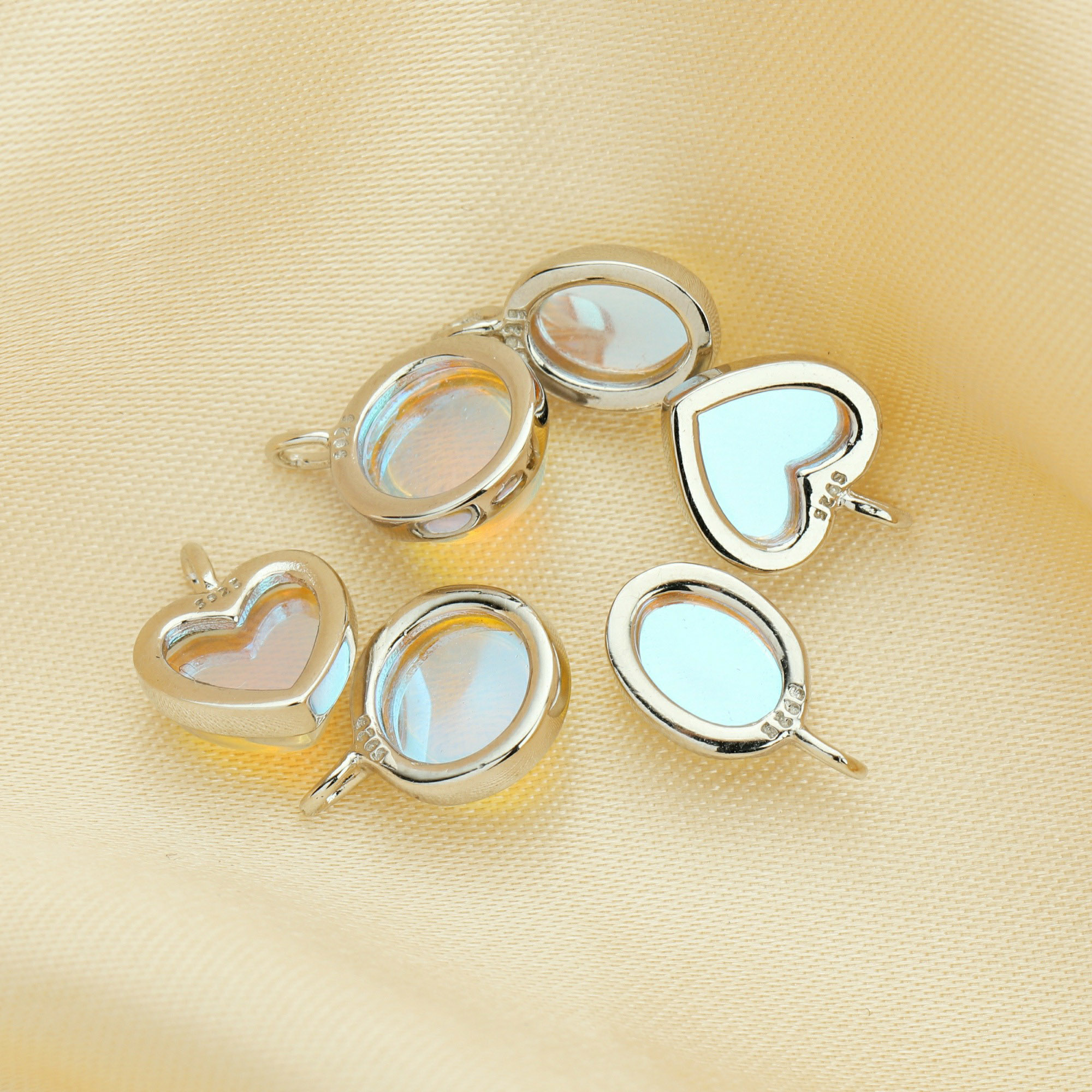 Simulated Glass Moonstone Charm,Round/Heart/Oval Solid 925 Sterling Silver Gold Plated Pendant Charm,DIY Pendant Charm Supplies 1431201 - Click Image to Close