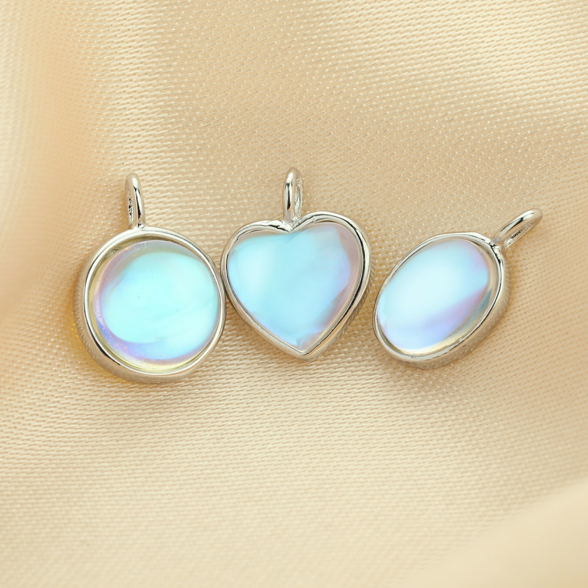 Simulated Glass Moonstone Charm,Round/Heart/Oval Solid 925 Sterling Silver Gold Plated Pendant Charm,DIY Pendant Charm Supplies 1431201 - Click Image to Close