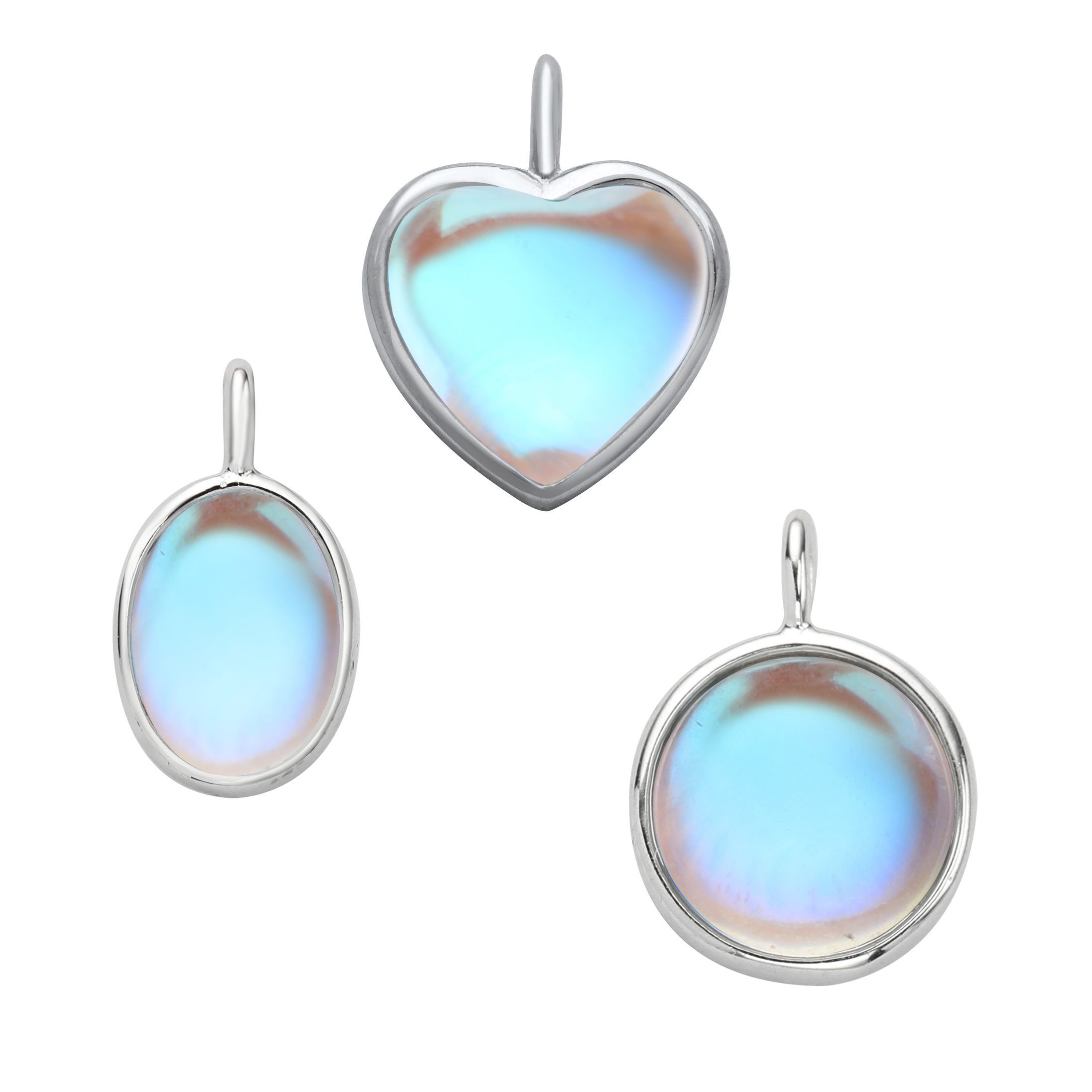 Simulated Glass Moonstone Charm,Round/Heart/Oval Solid 925 Sterling Silver Gold Plated Pendant Charm,DIY Pendant Charm Supplies 1431201 - Click Image to Close