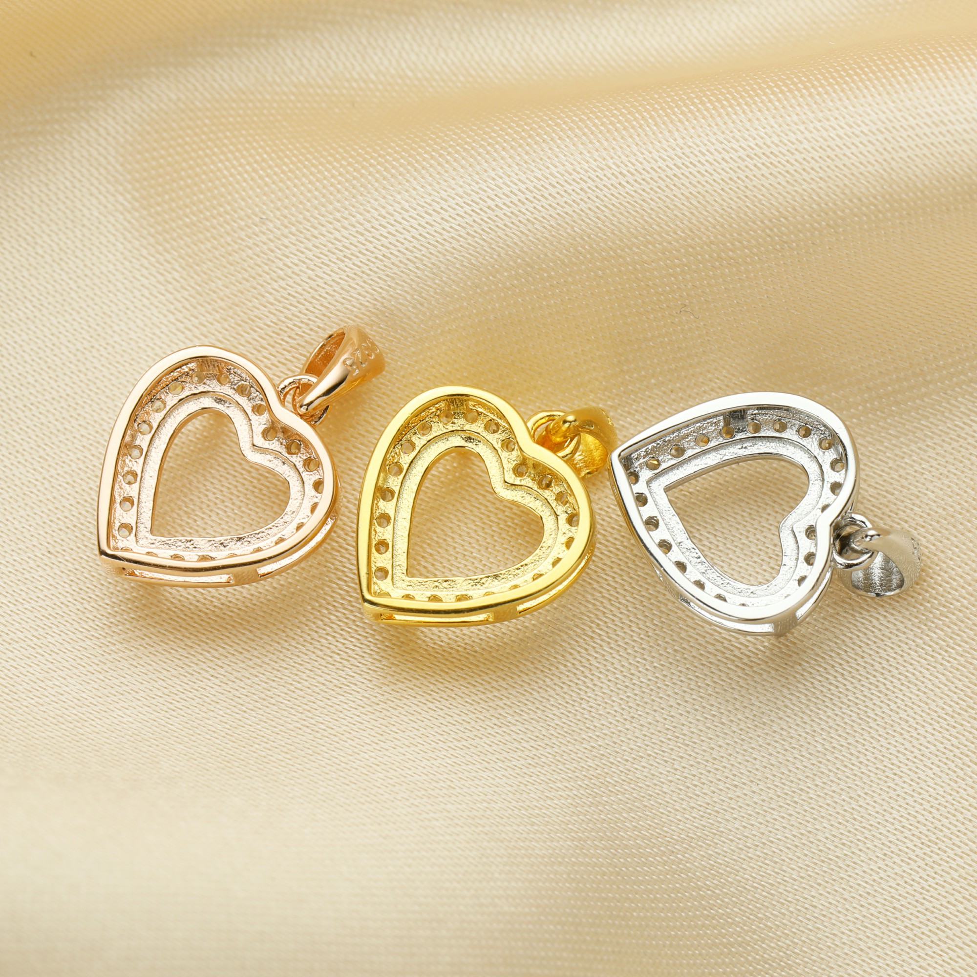 8MM Halo Heart Prong Pendant Settings,Solid 925 Sterling Silver Rose Gold Plated Charm,Pave CZ Stone Heart Charm,DIY Pendant Bezel For Gemstone 1431203 - Click Image to Close