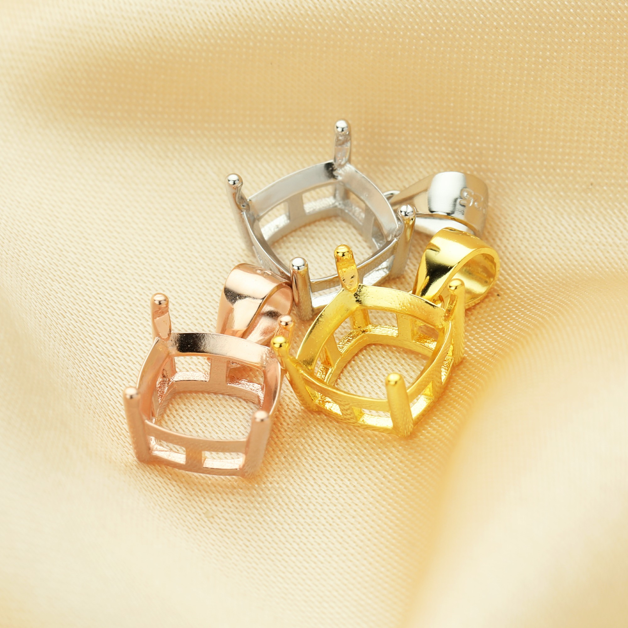 8MM Cushion Square Prong Pendant Settings,Solid 925 Sterling Silver Rose Gold Plated Charm,Simple Charm,DIY Pendant Bezel For Gemstone 1431208 - Click Image to Close